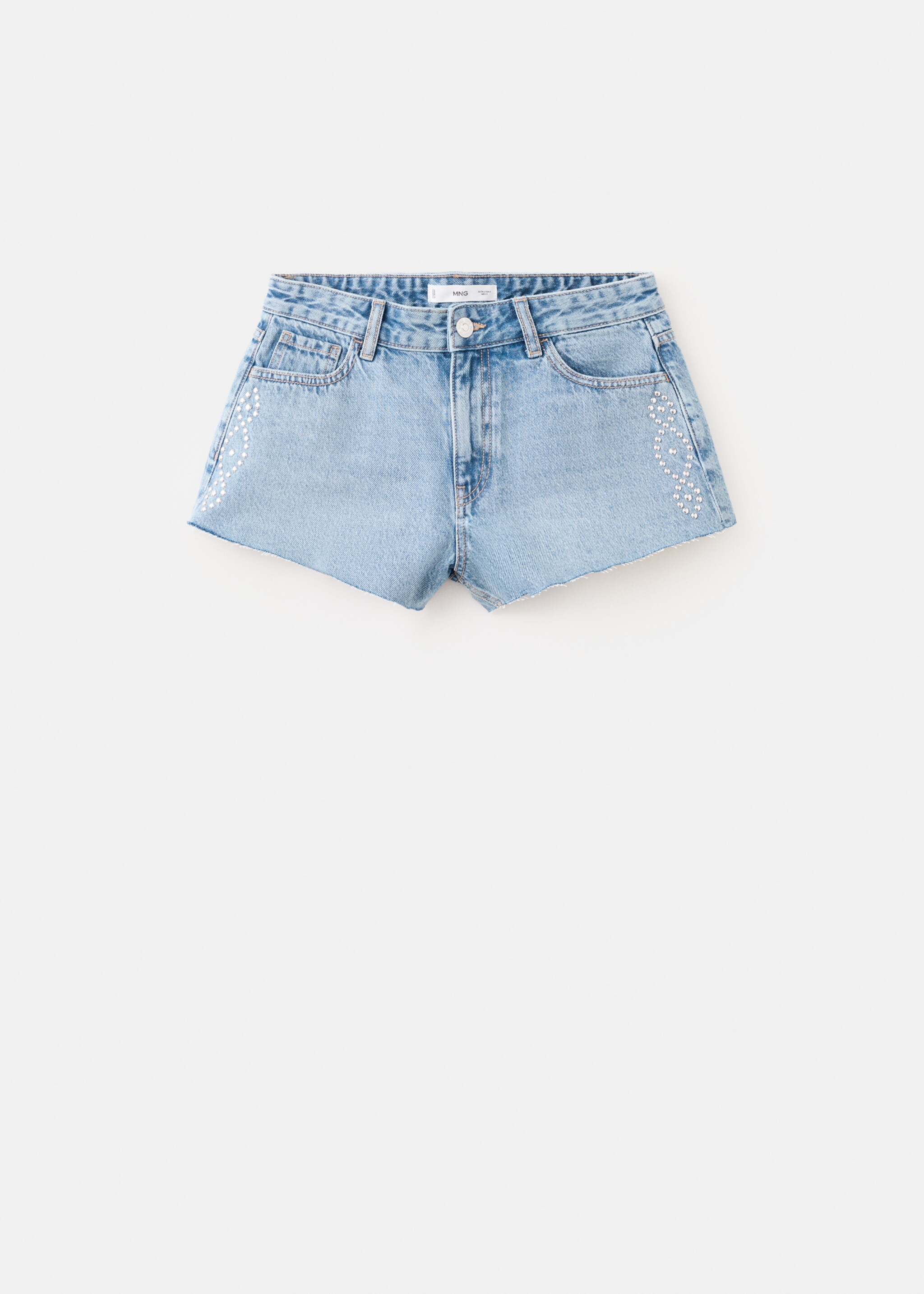 Short taille haute clouté - Article sans modèle, Bleu moyen. Ref: 27077903-00.