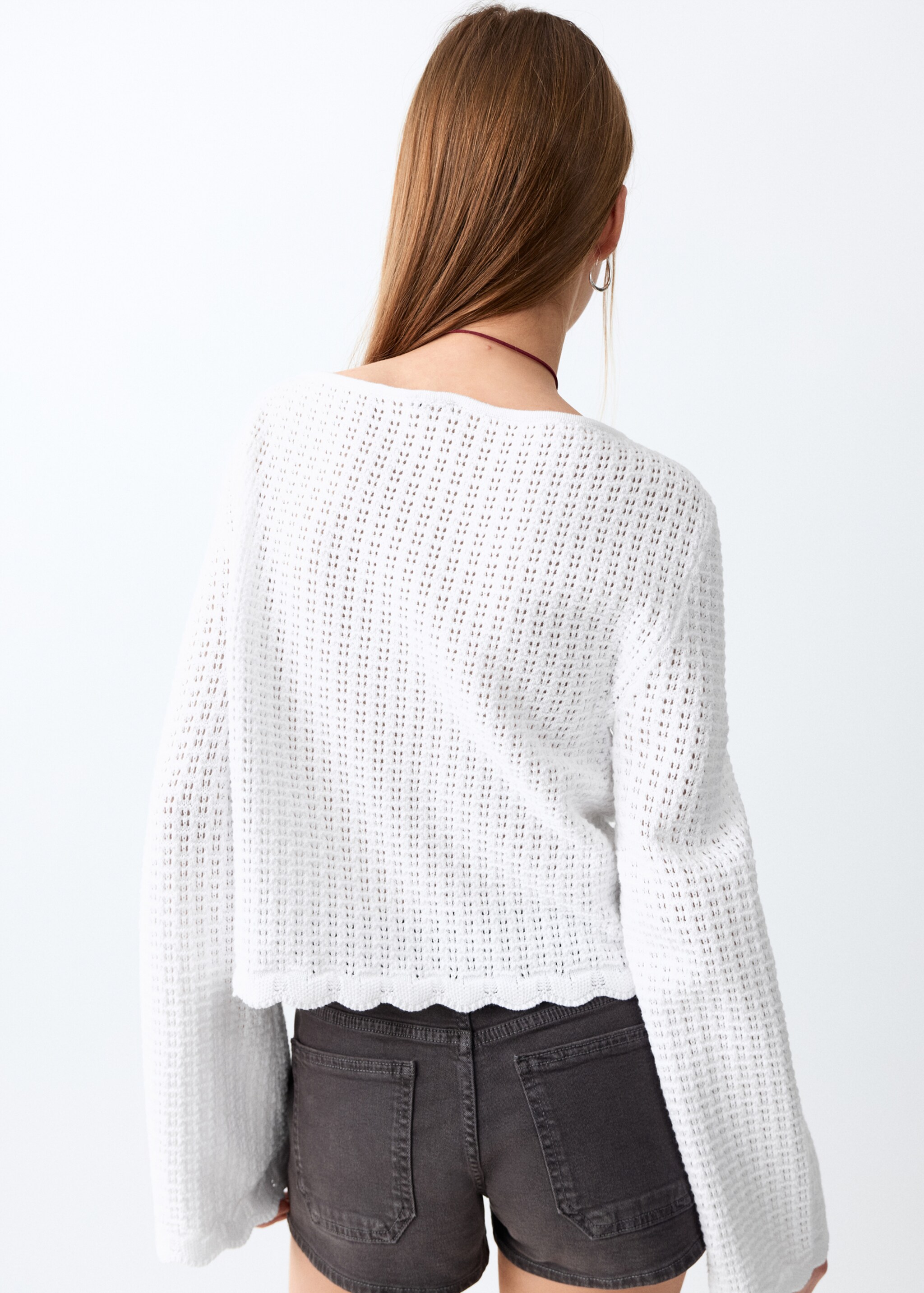 Knitted ribbed sweater - Reverse of the article, White. Ref: 27077907-00.
