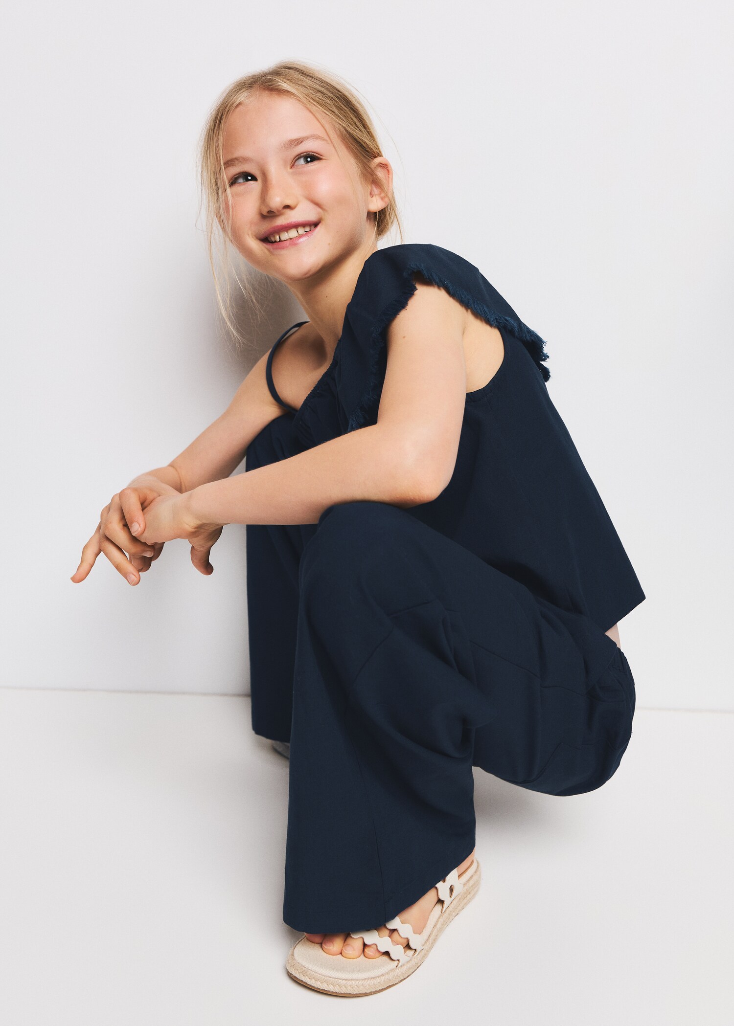 Straight-leg linen-cotton blend trousers - Details of the article 1