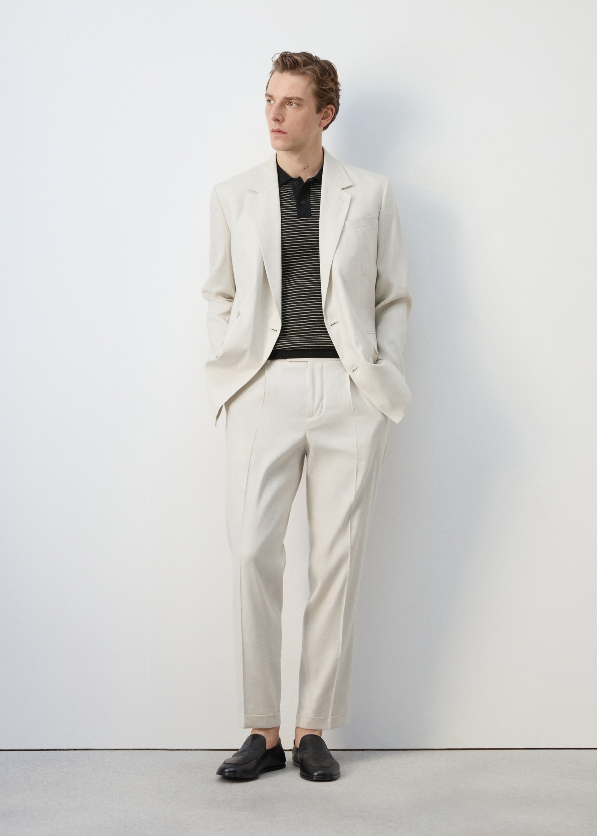 Boston regular-fit double-breasted suit jacket - Details of the article 6, Ecru. Ref: 27077911-00.