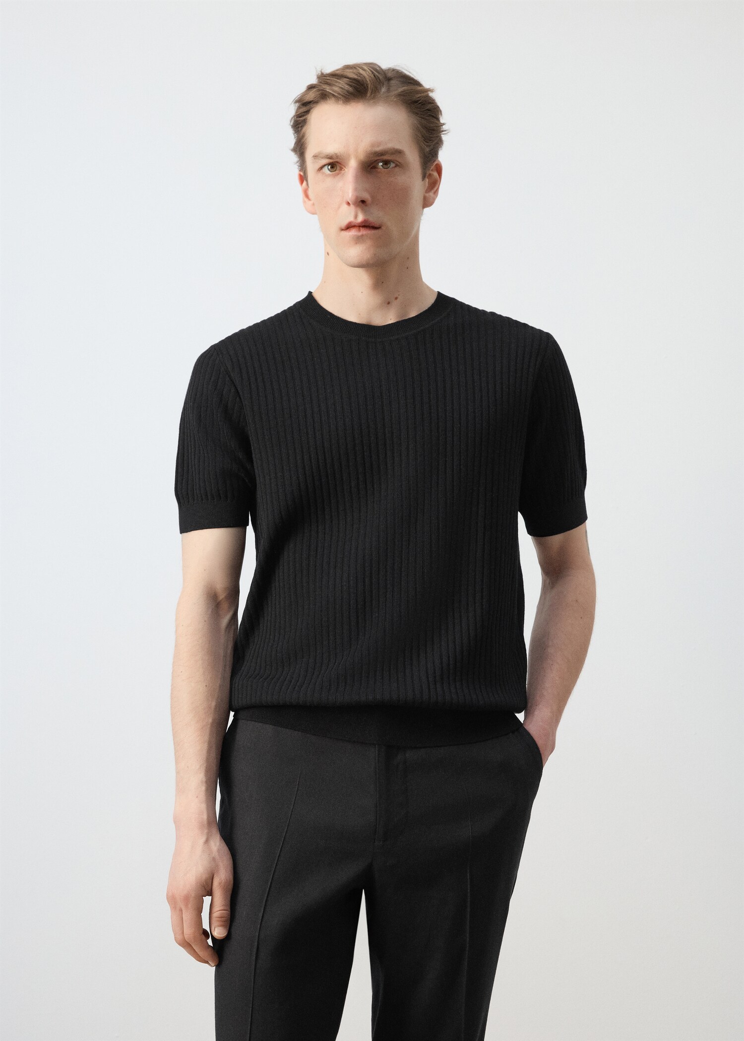 Ribbed  knit t-shirt - Medium plane