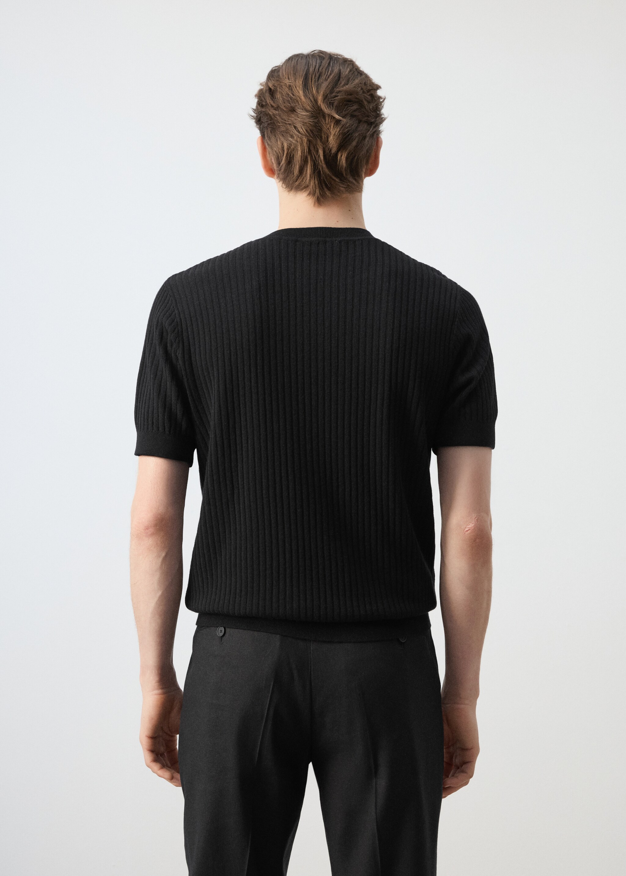 Ribbed  knit t-shirt - Reverse of the article, Black. Ref: 27077913-00.