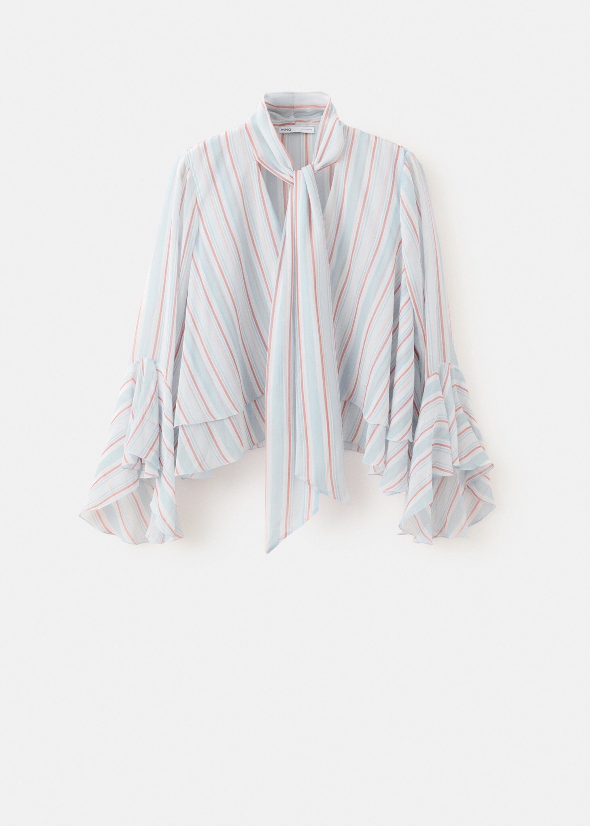 Ruffles stripe-patterned blouse - Article without model, Blue. Ref: 27077941-00.