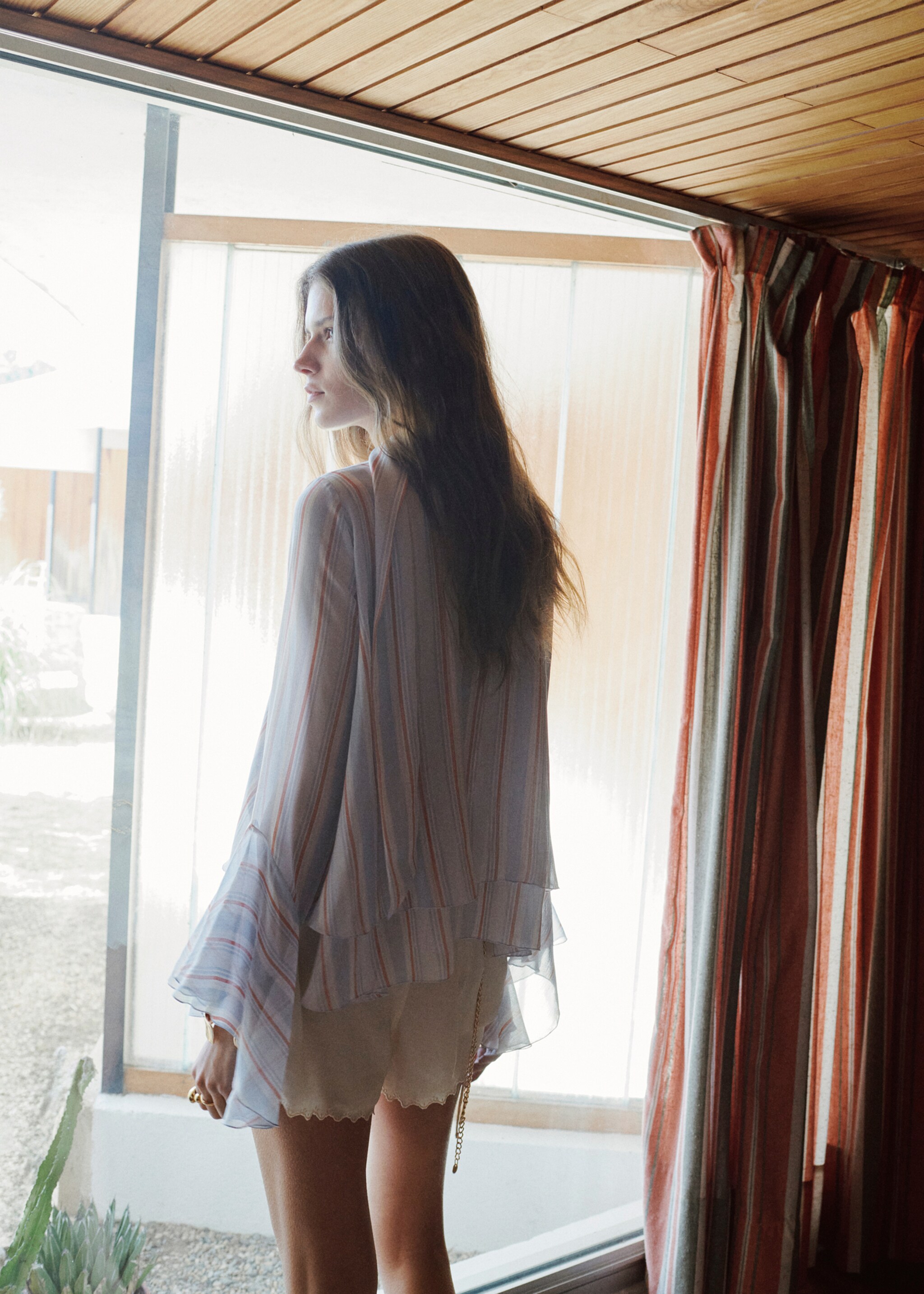 Ruffles stripe-patterned blouse - Reverse of the article, Blue. Ref: 27077941-00.