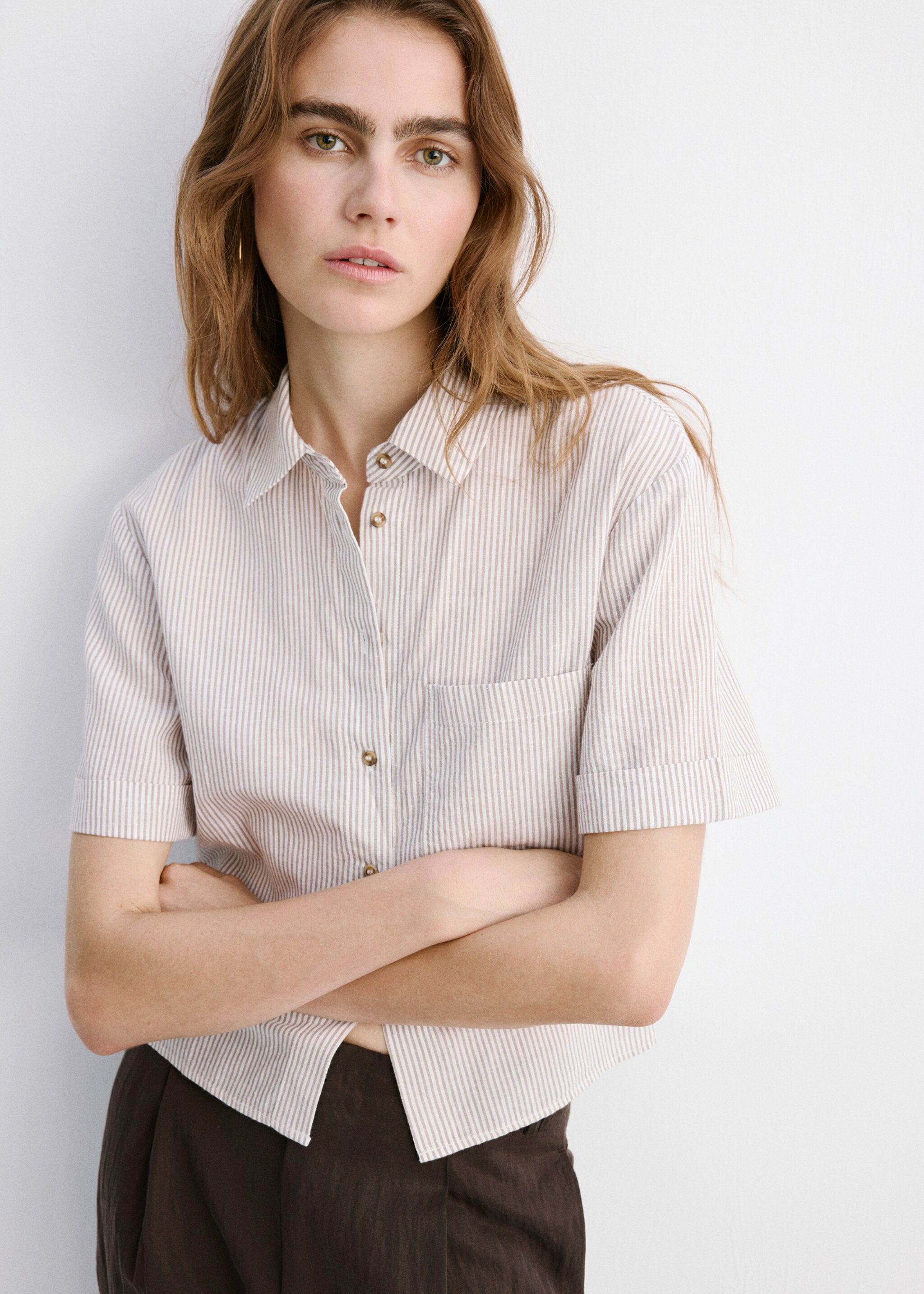 Short sleeve striped shirt - Medium plane, Sand. Ref: 27078265-00.