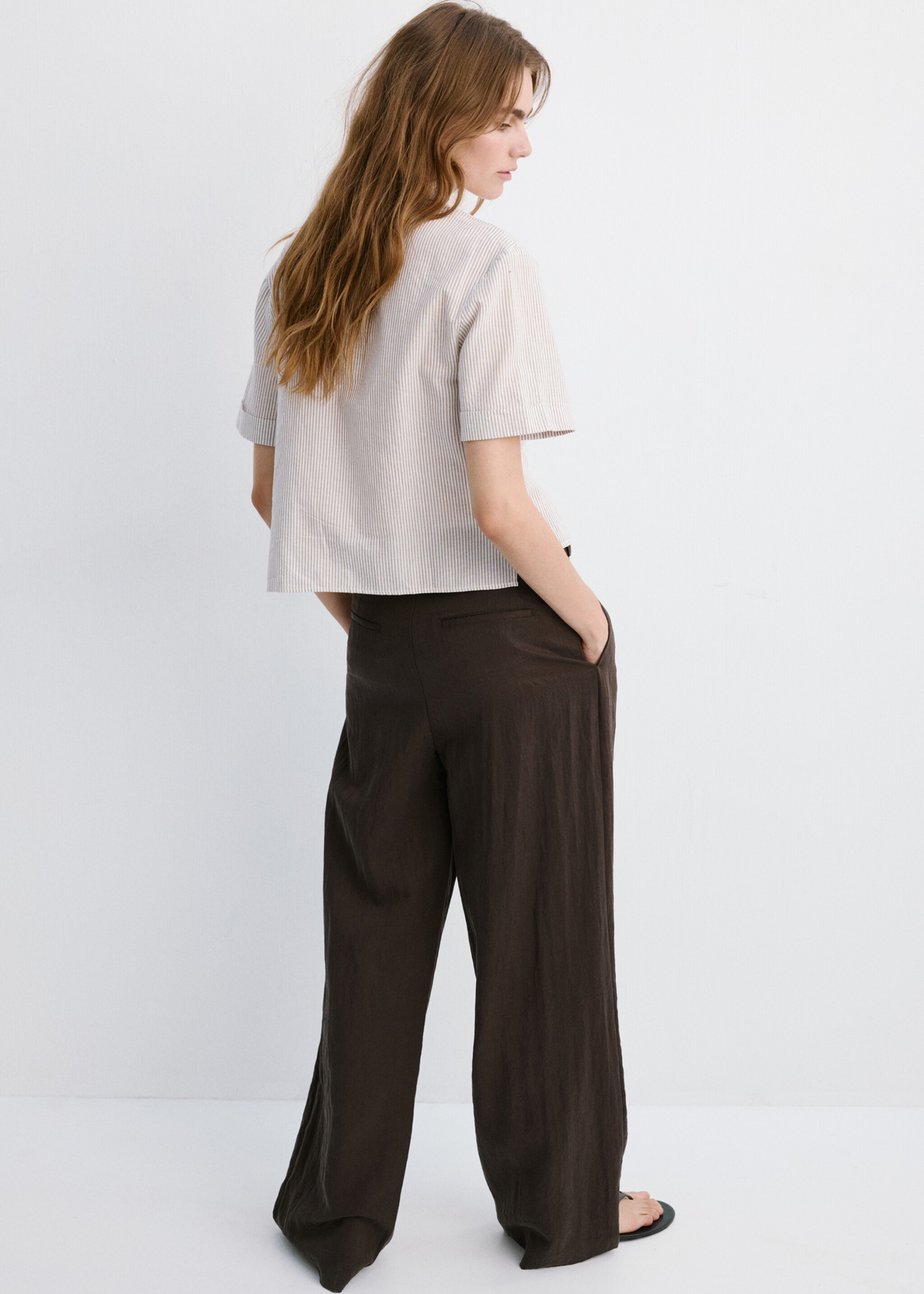 Short sleeve striped shirt - Reverse of the article, Sand. Ref: 27078265-00.