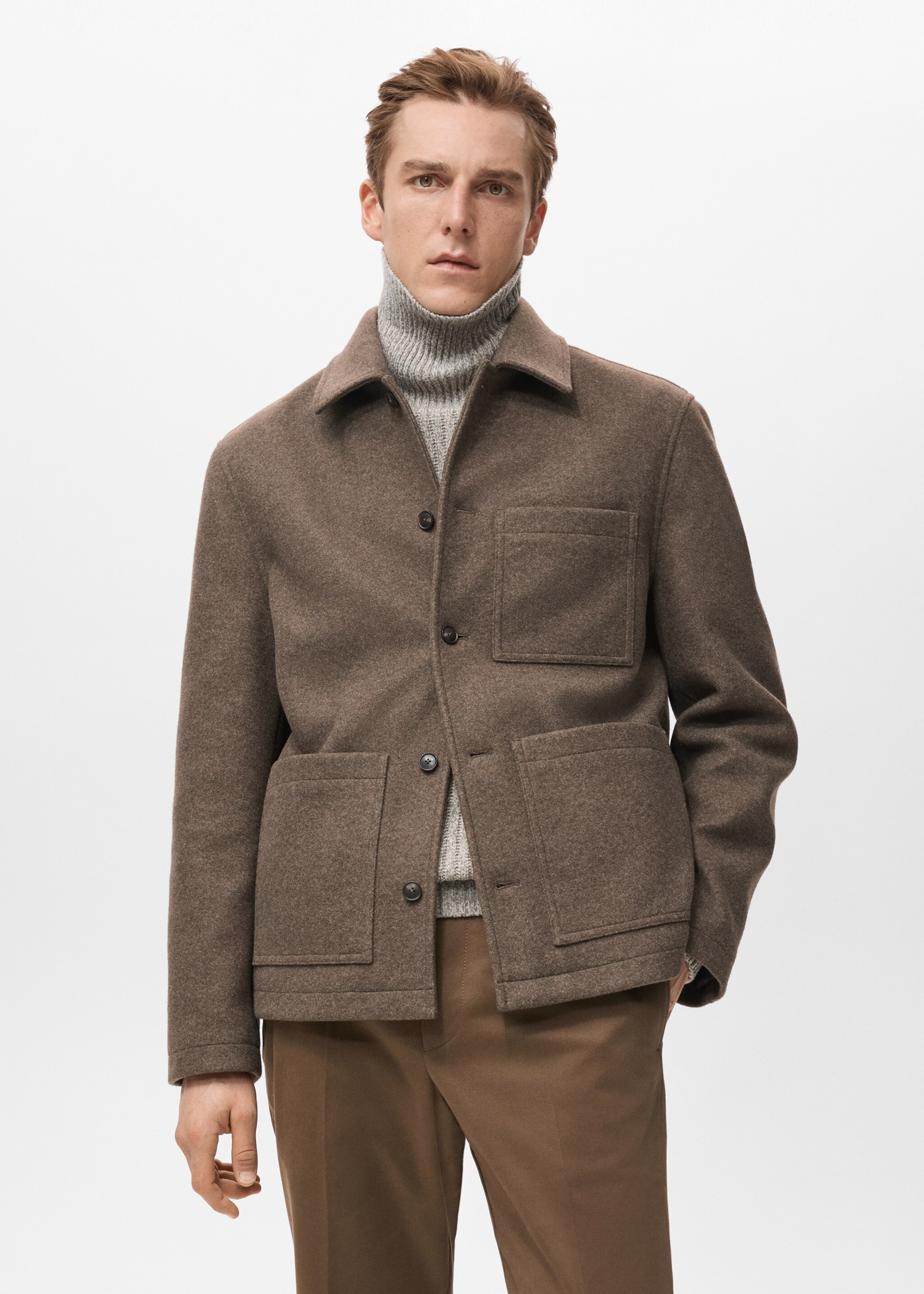 Wool coat with pockets - Medium plane, Medium Brown. Ref: 27081174-00.