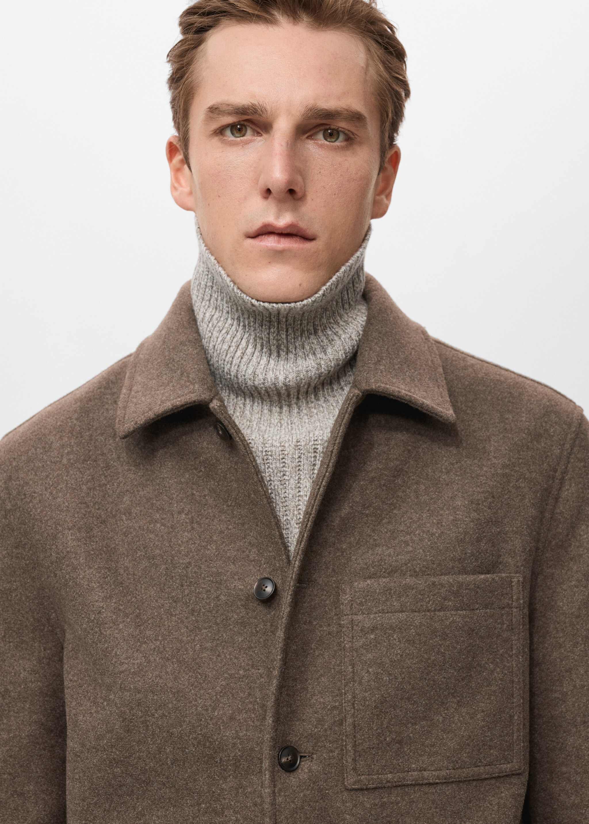 Wool coat with pockets - Details of the article 1, Medium Brown. Ref: 27081174-00.