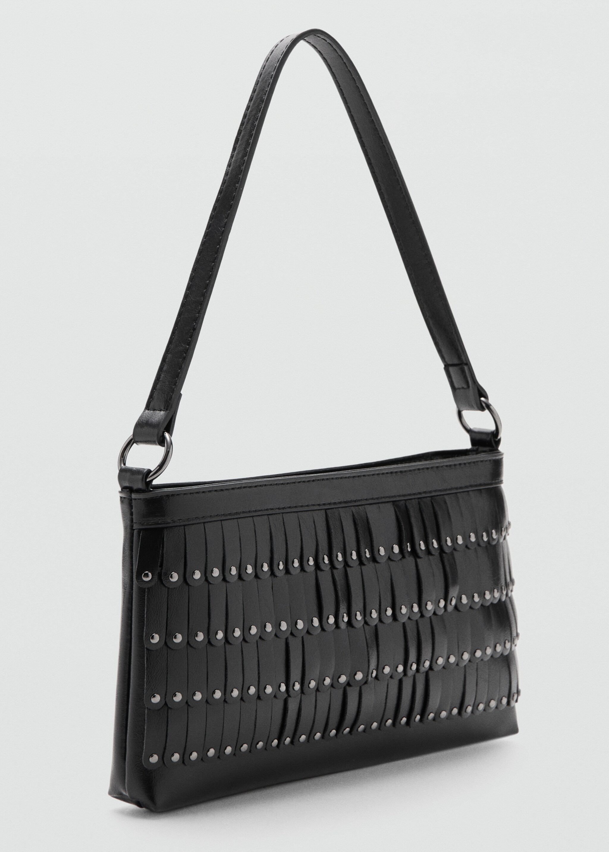 Fringed studded handbag - Medium plane, Black. Ref: 27081178-00.
