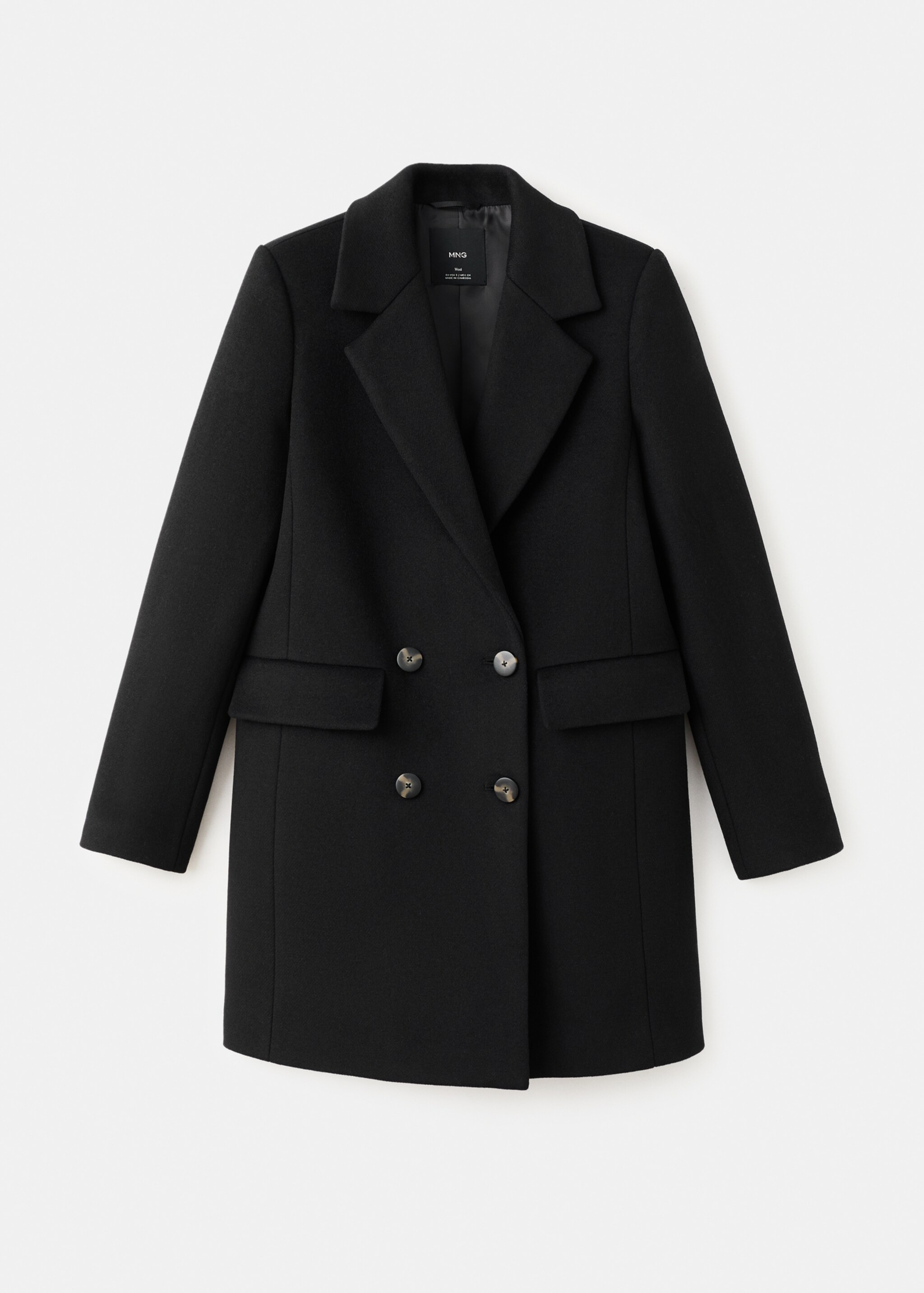 Double-breasted wool blend coat - Article without model, Black. Ref: 27081184-00.