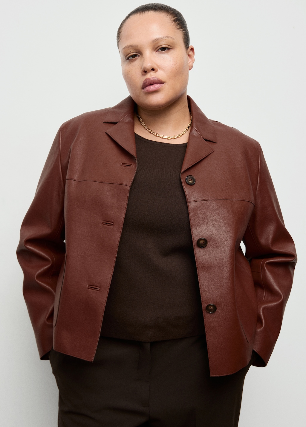 Faux-leather jacket with pockets