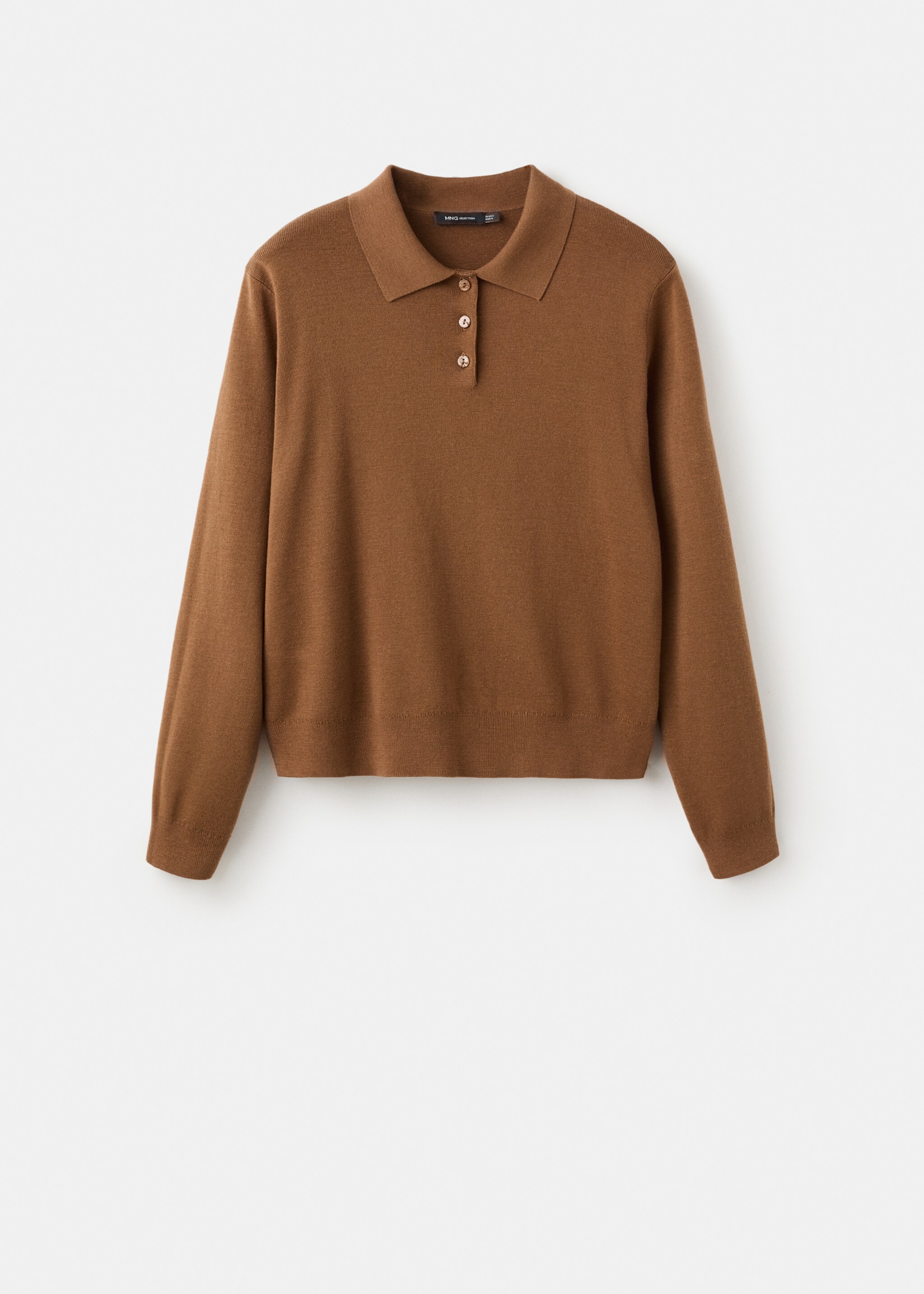 Polo collar wool sweater - Article without model, Tobacco Brown. Ref: 27081191-00.