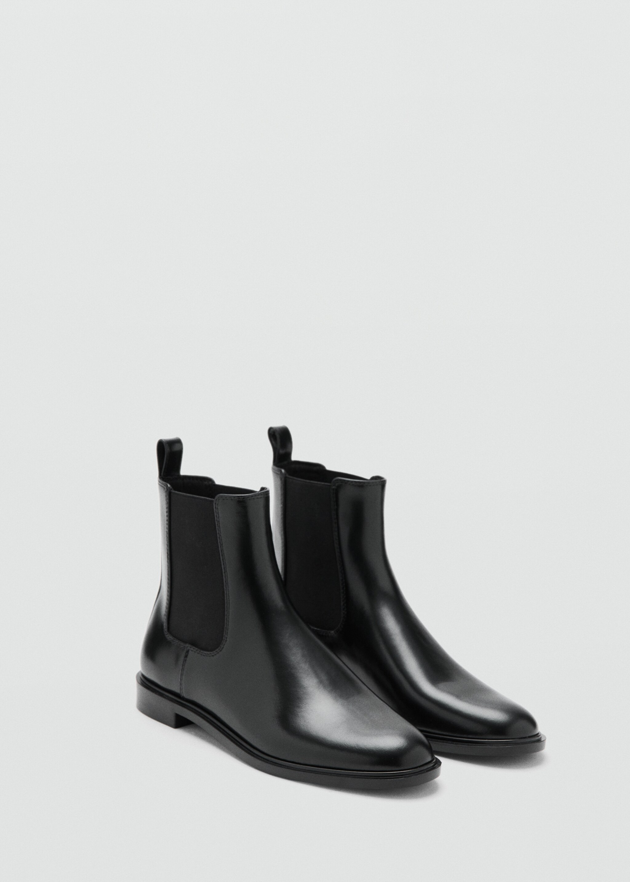 Elastic panels leather ankle boots - Medium plane, Black. Ref: 27081198-00.