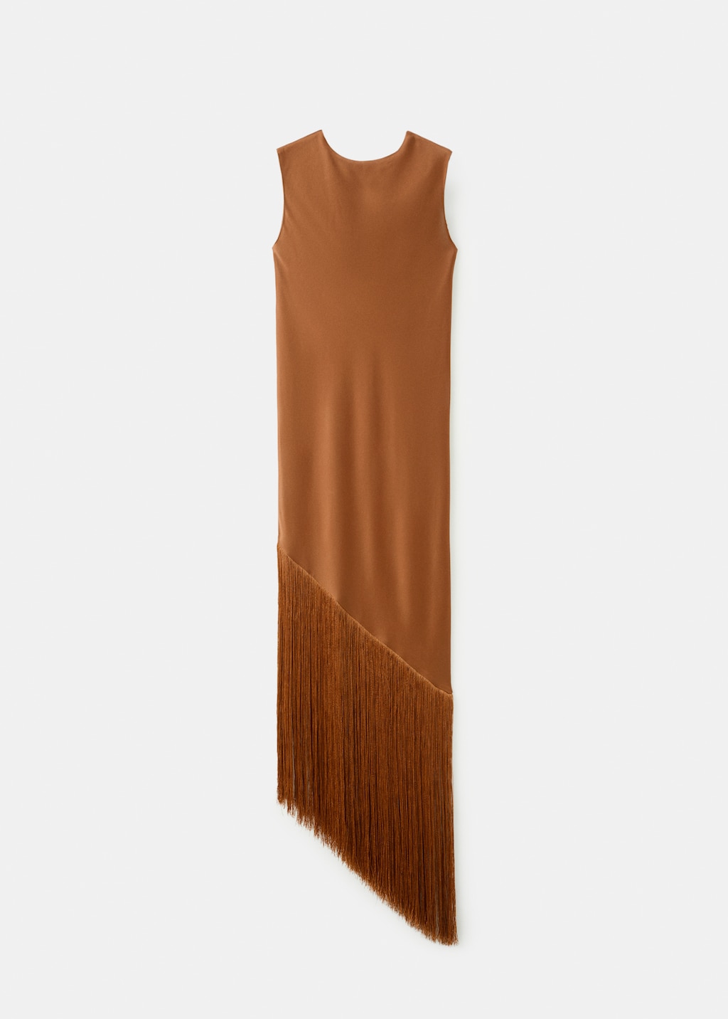 Asymmetrical satin dress with fringes - image 4