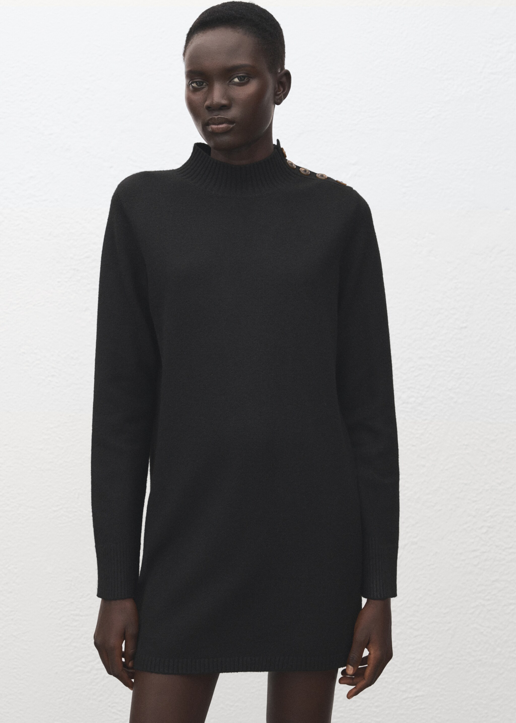 Button knit dress - Medium plane, Black. Ref: 27081214-00.