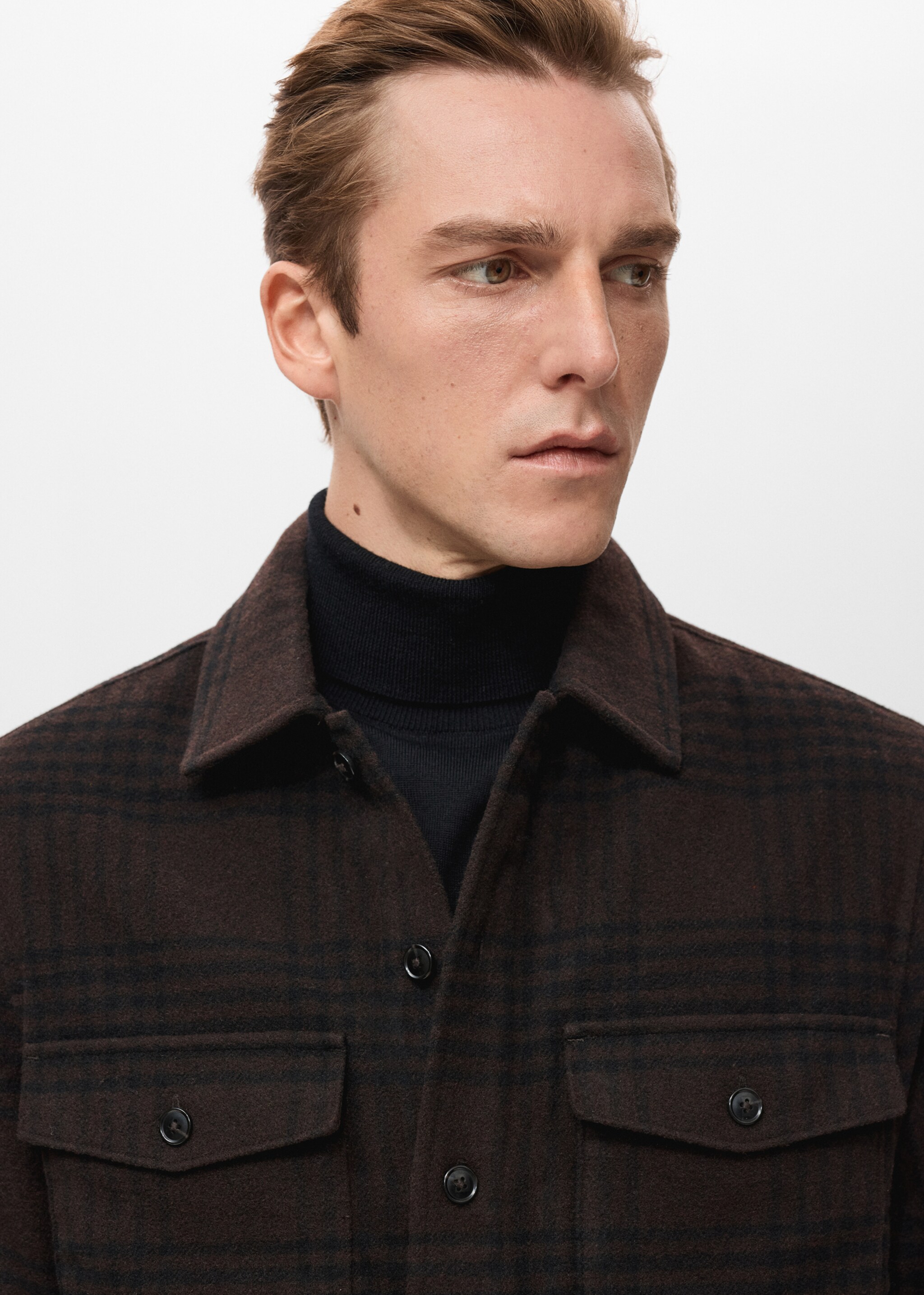 قميص كبير الحجم من مزيج الصوف بمربعات - تفاصيل المنتج 1, بني. Ref: 27081227-00.