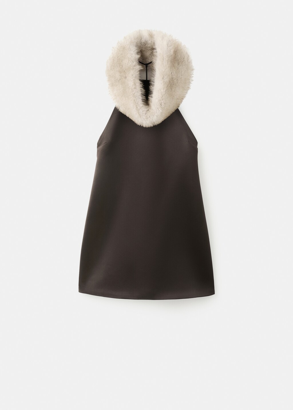 Satin dress with faux-fur collar - image 5