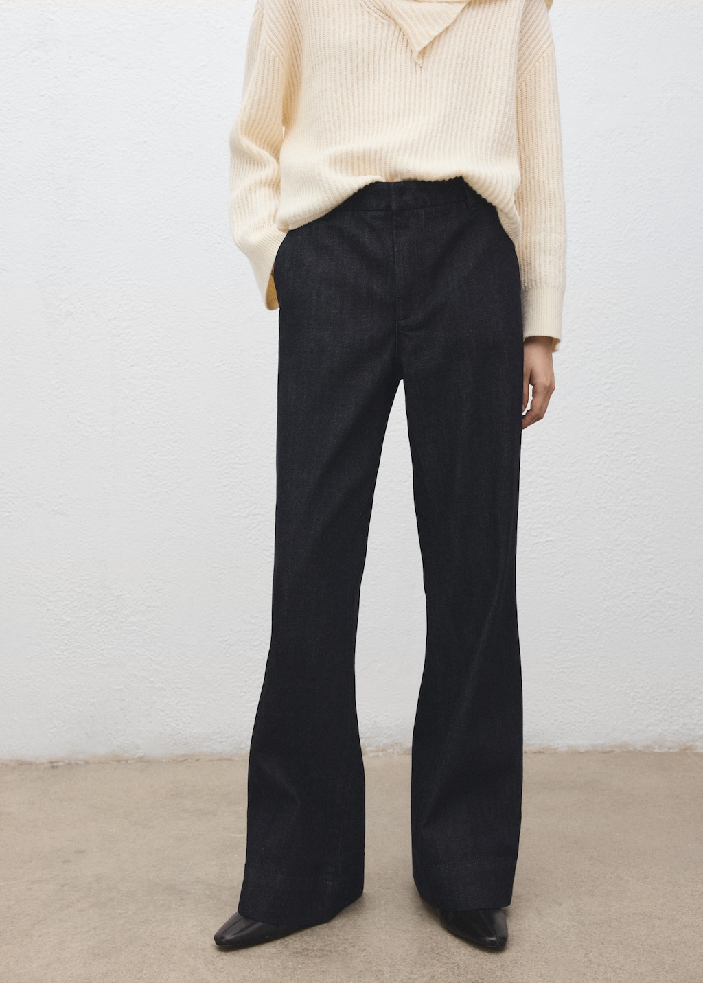 Wide leg denim trousers