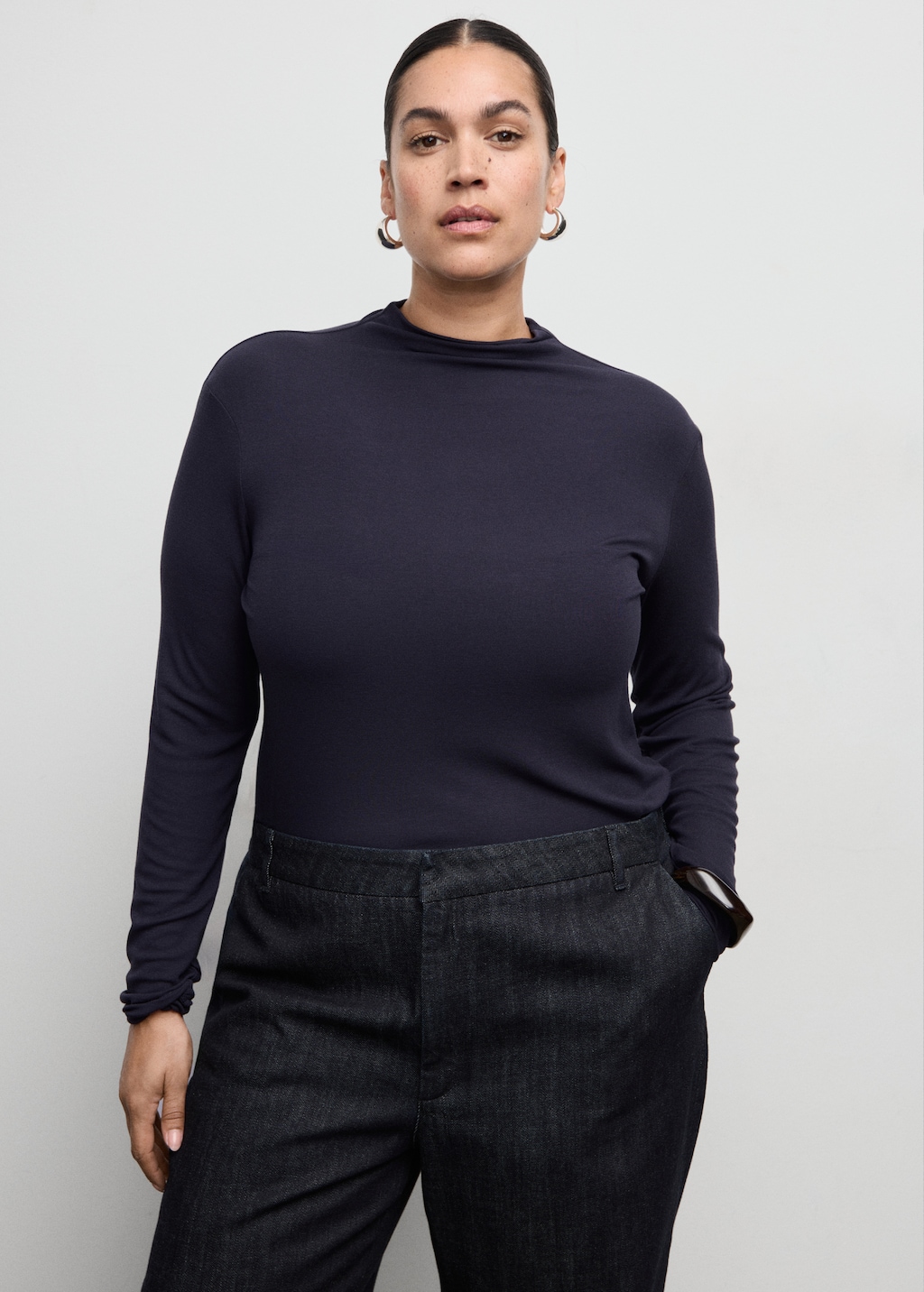 Wide-leg denim trousers