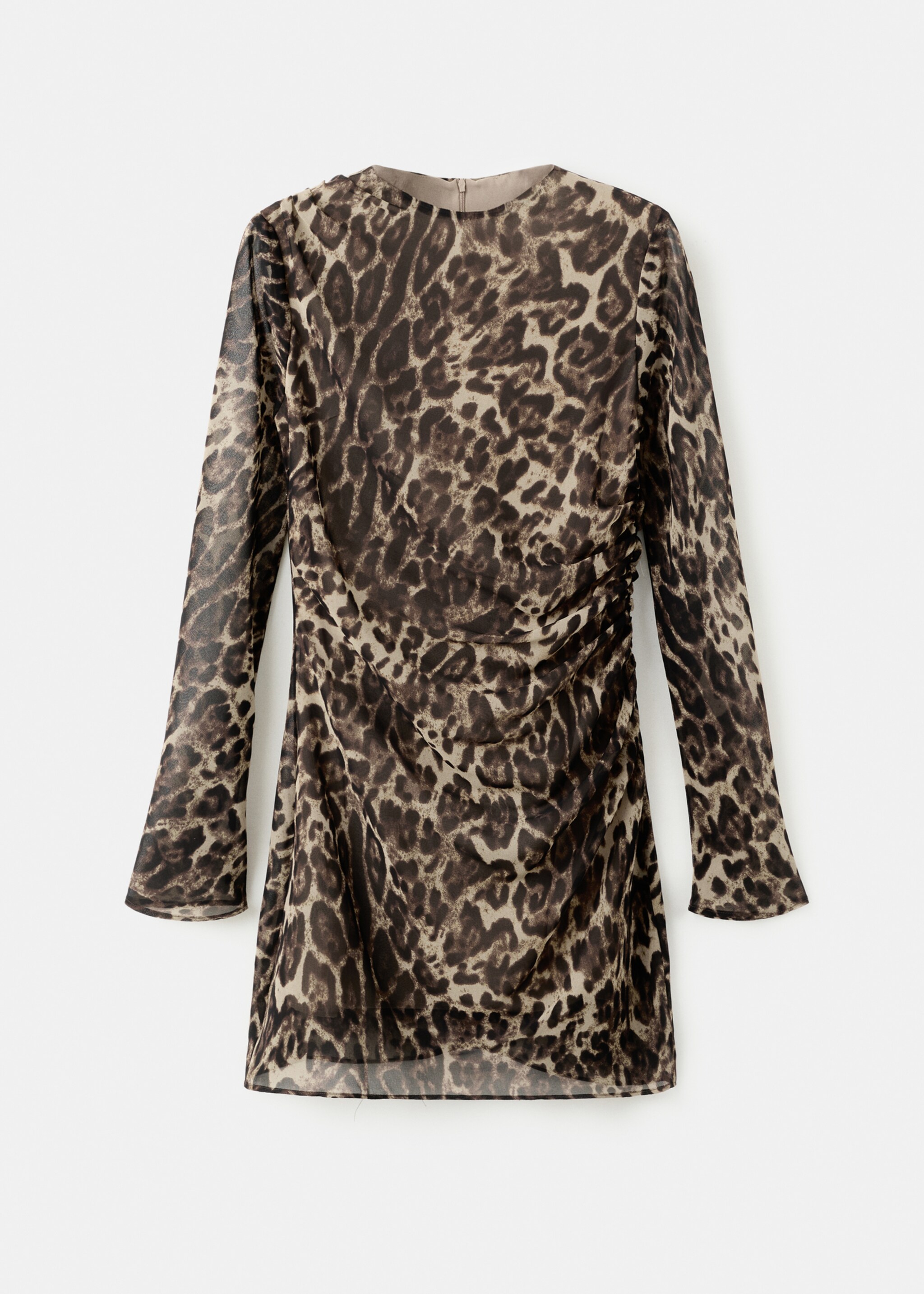 Leopard print dress with gathered waist - Article without model, Brown. Ref: 27081246-00.