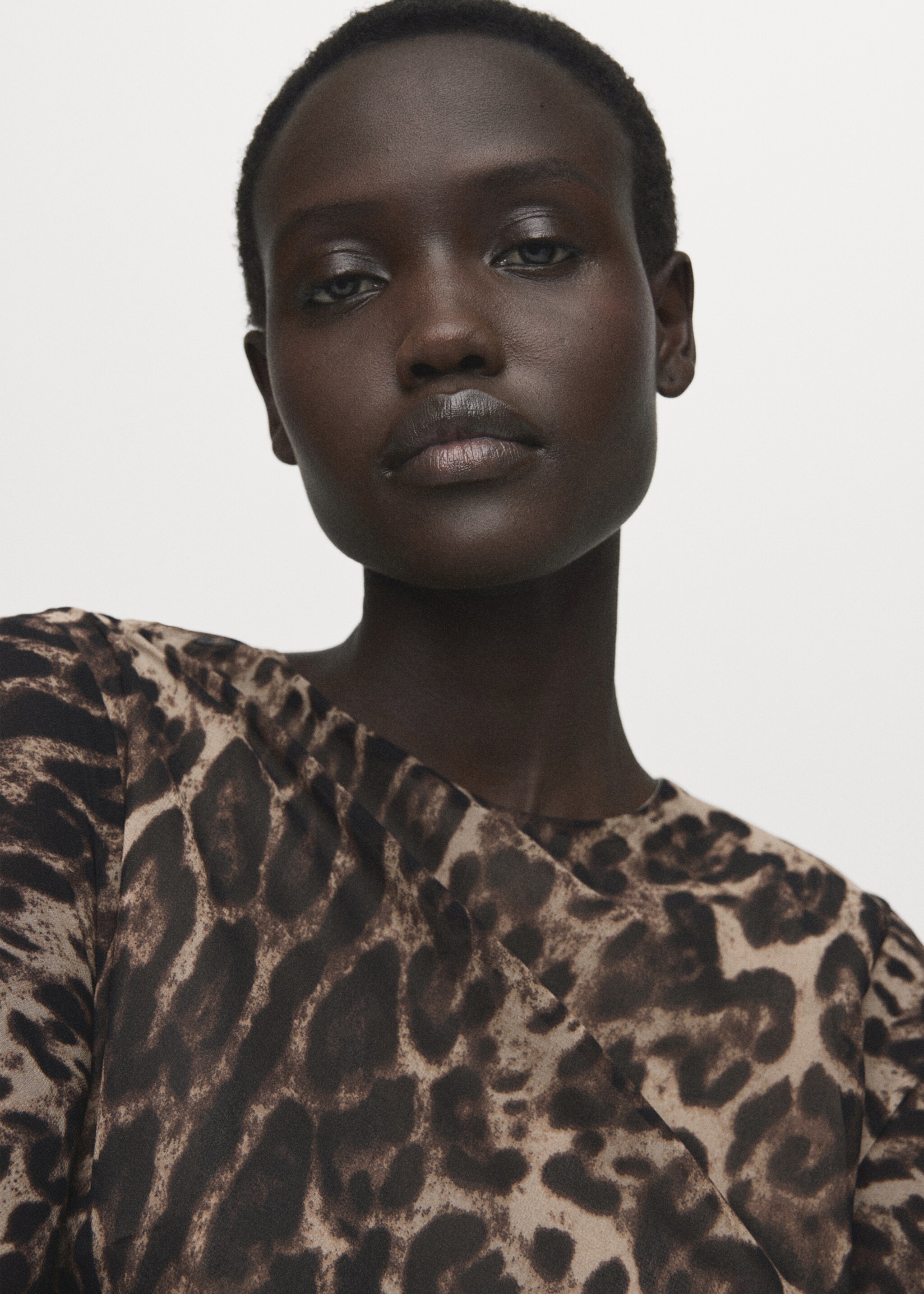 Leopard print dress with gathered waist - Details of the article 1, Brown. Ref: 27081246-00.