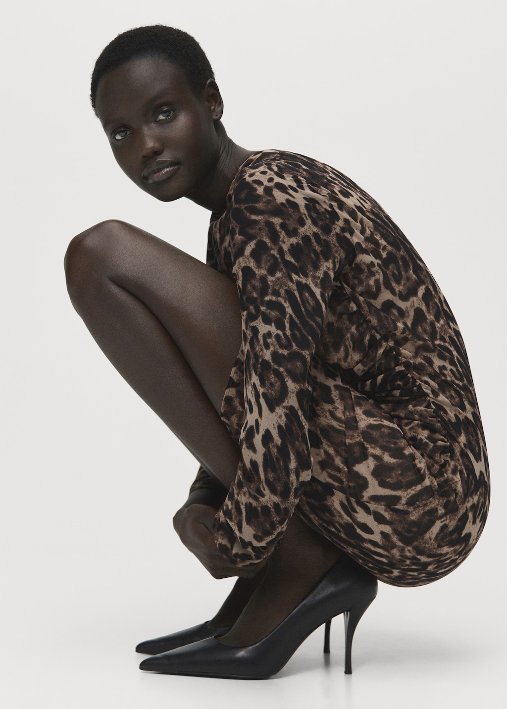 Leopard-print dress with ruched waist