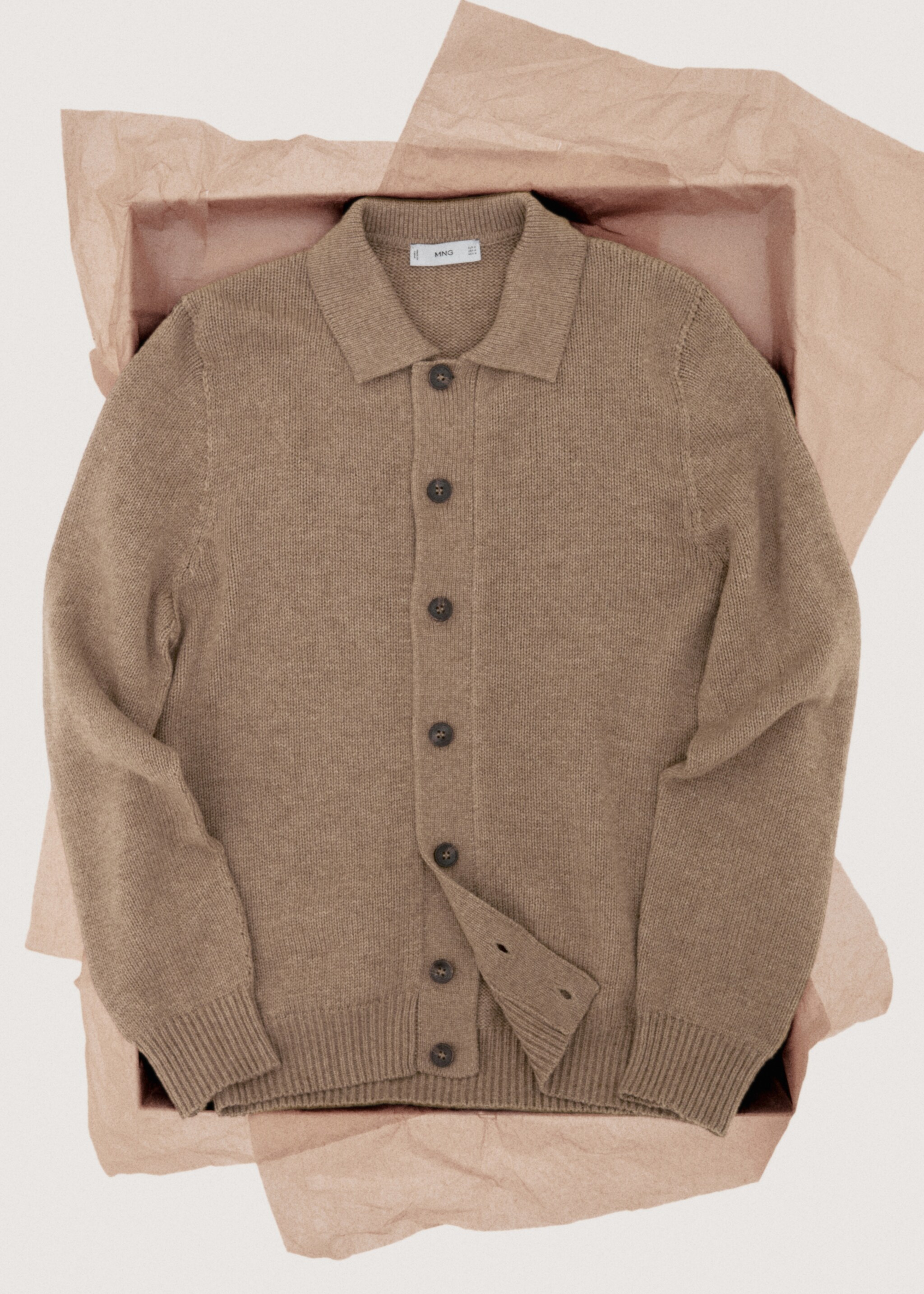 Knitted wool blend cardigan - Details of the article 9, Beige. Ref: 27081249-00.