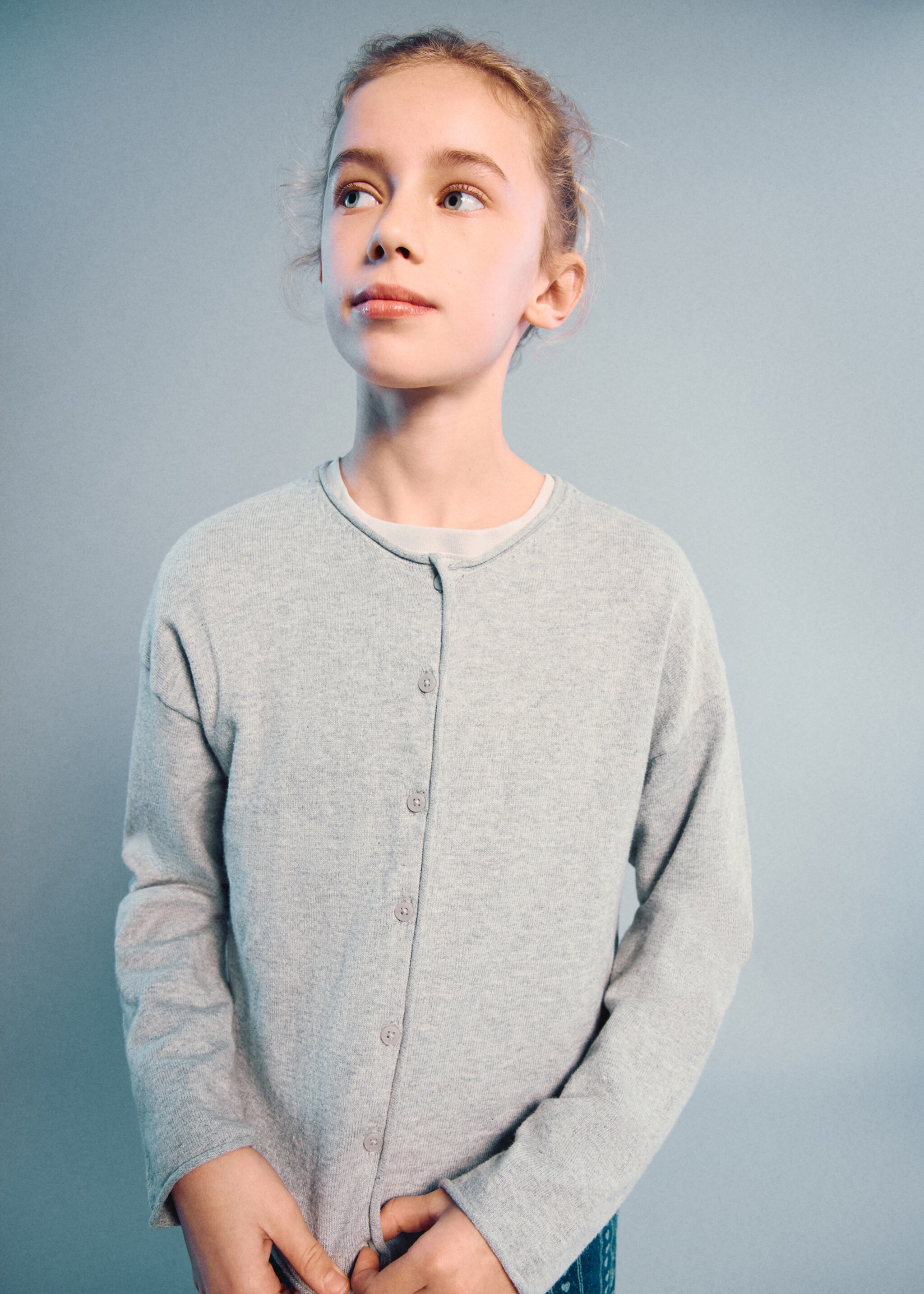 Cardigan maille manches longues - Plan moyen, Gris chiné clair. Ref: 27081252-00.