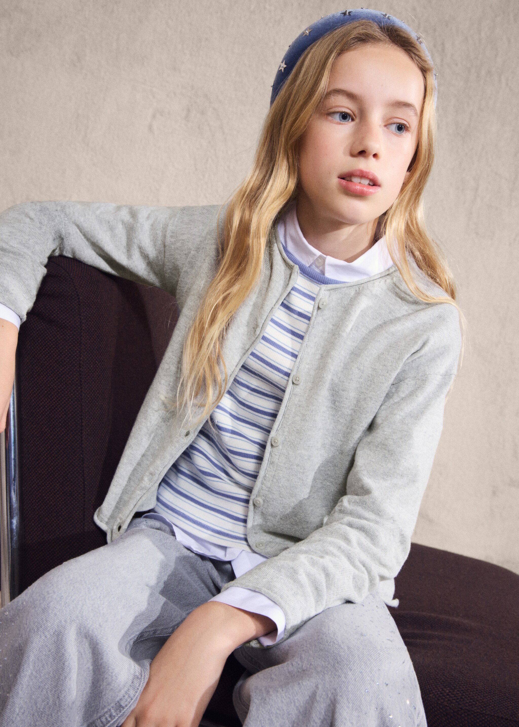 Long sleeves knit cardigan - Details of the article 5, Light Heather Grey. Ref: 27081252-00.