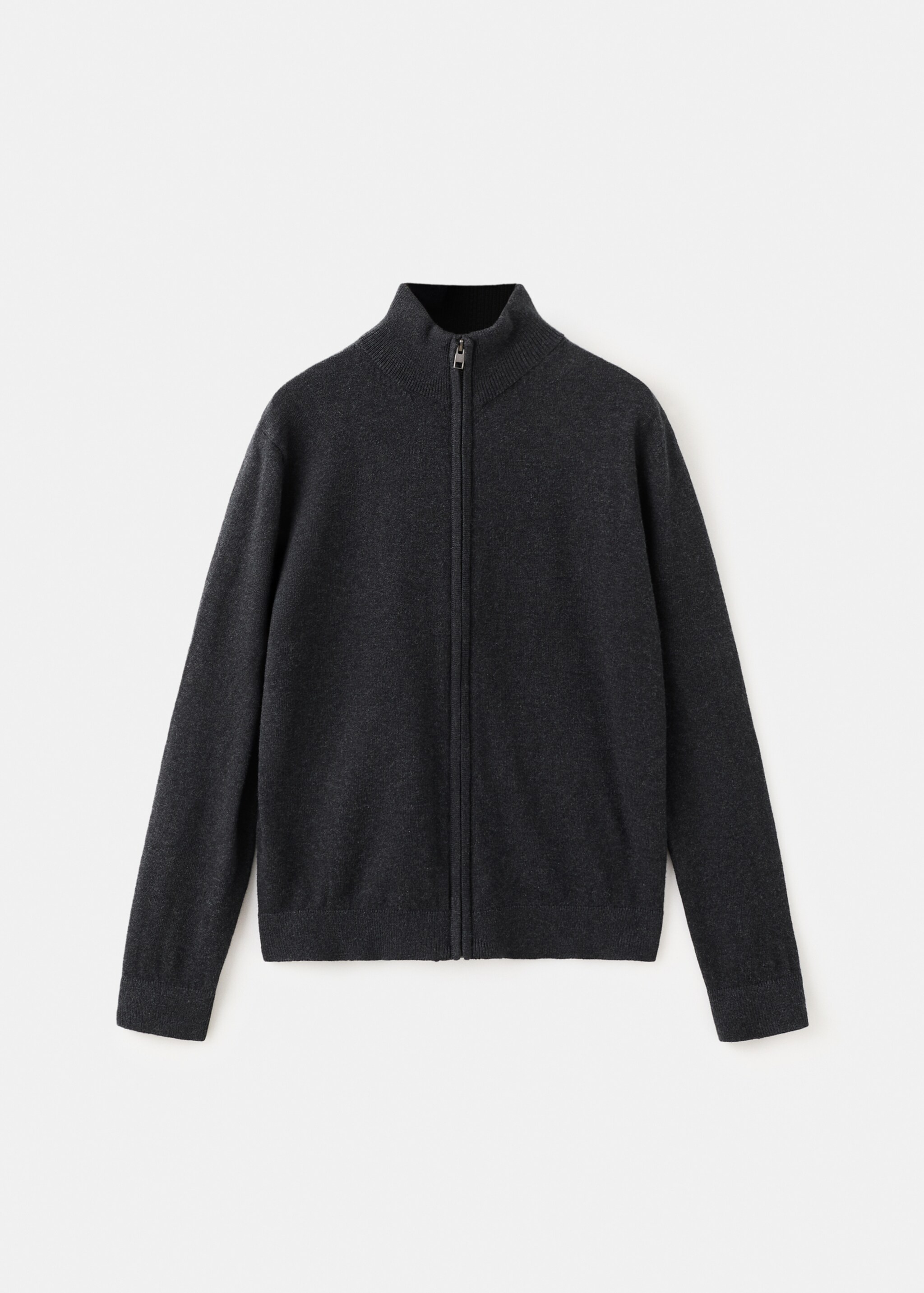 Zipped knit cardigan - Article without model, Charcoal. Ref: 27081253-00.