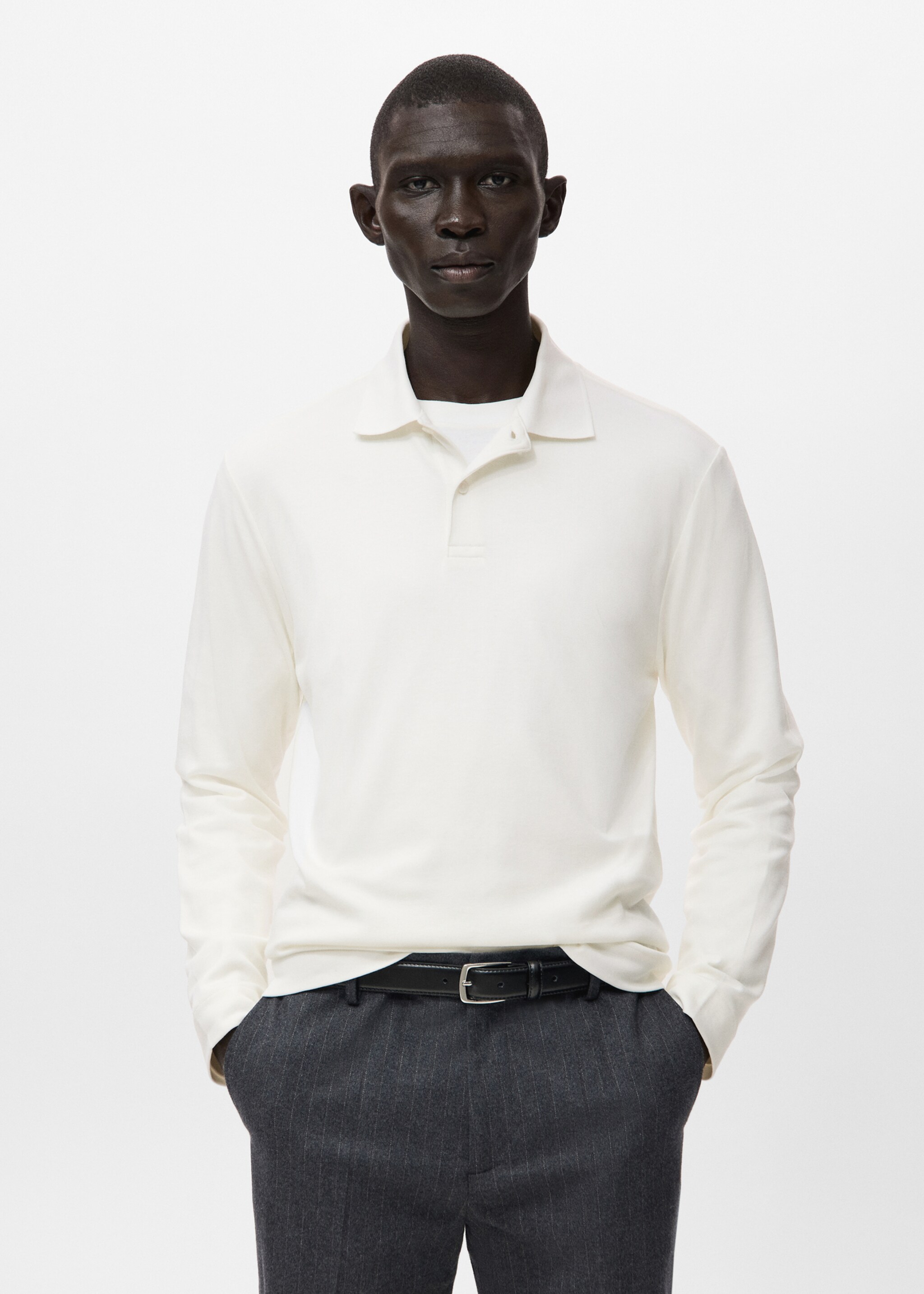 Regular-fit knitted polo sweater - Medium plane, White. Ref: 27081256-00.