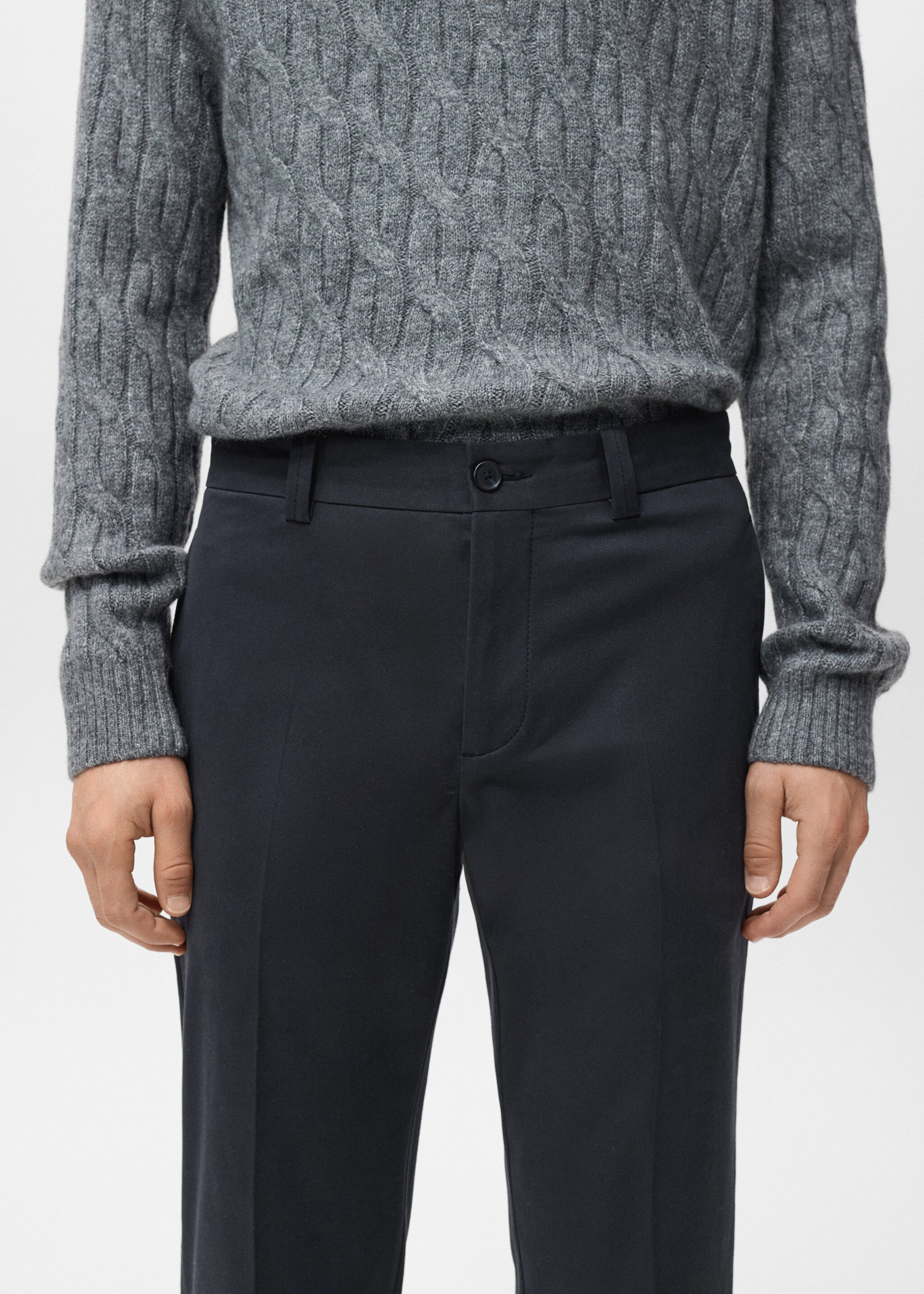 Slim fit cotton pants - Details of the article 1, Navy. Ref: 27081257-00.