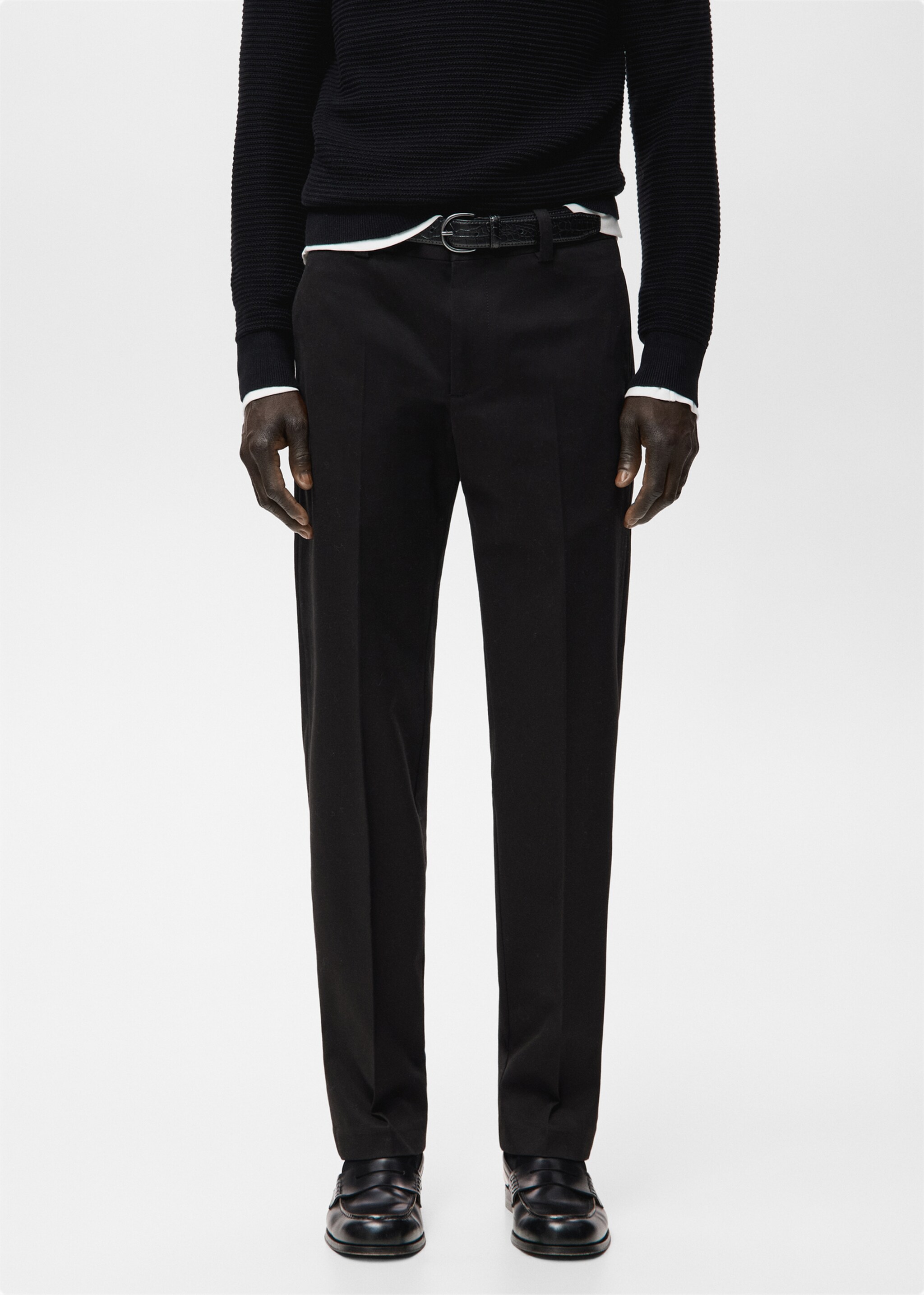 Slim fit cotton pants - Medium plane, Black. Ref: 27081257-00.
