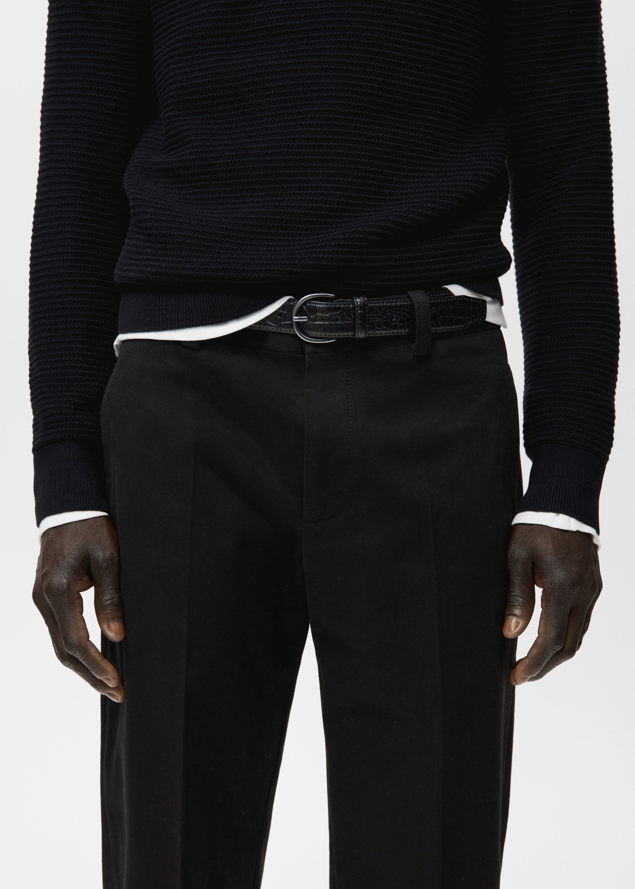 Slim fit cotton pants - Details of the article 1, Black. Ref: 27081257-00.