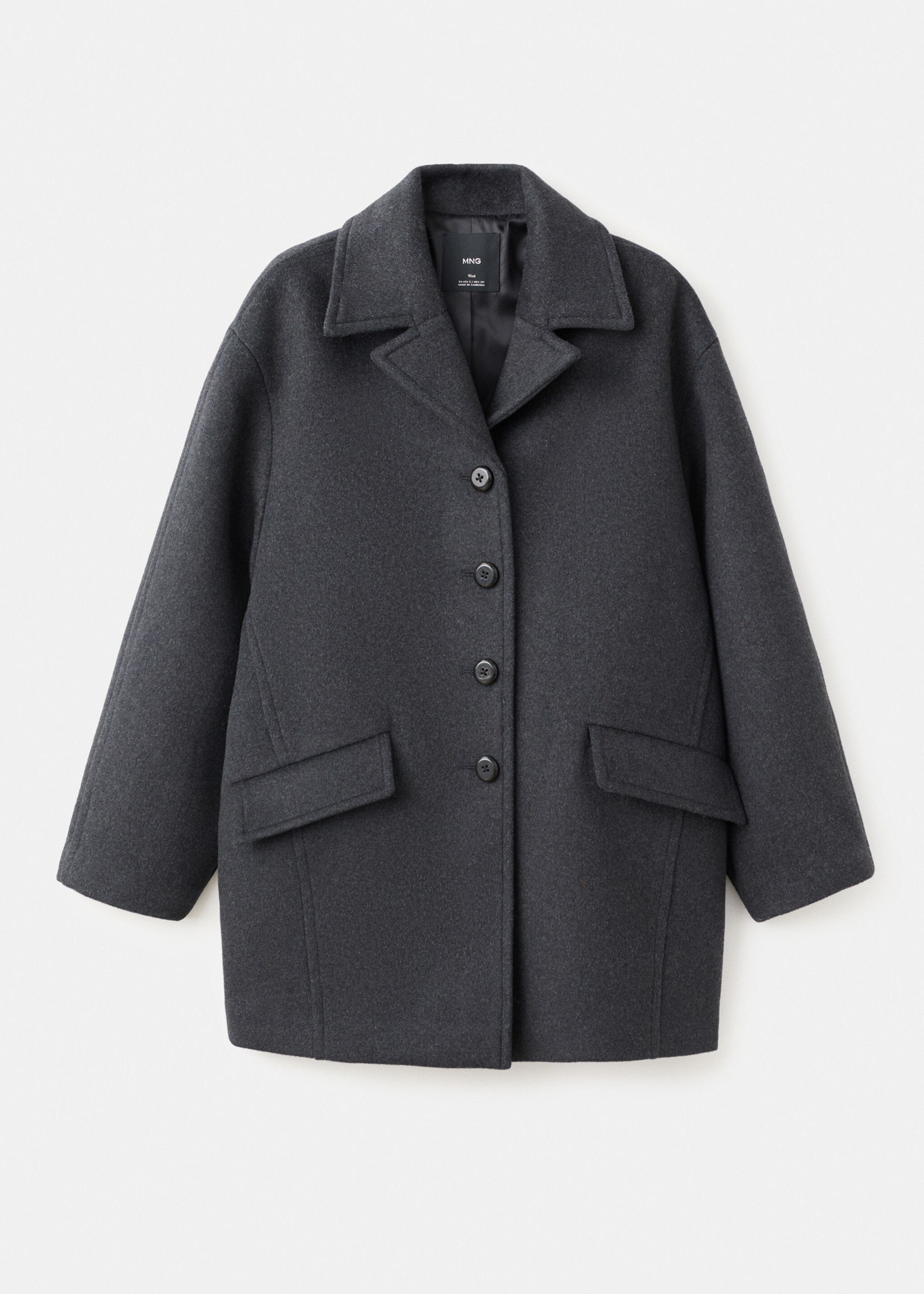 Wool-blend coat with button fastening - Article without model, Grey. Ref: 27081258-00.