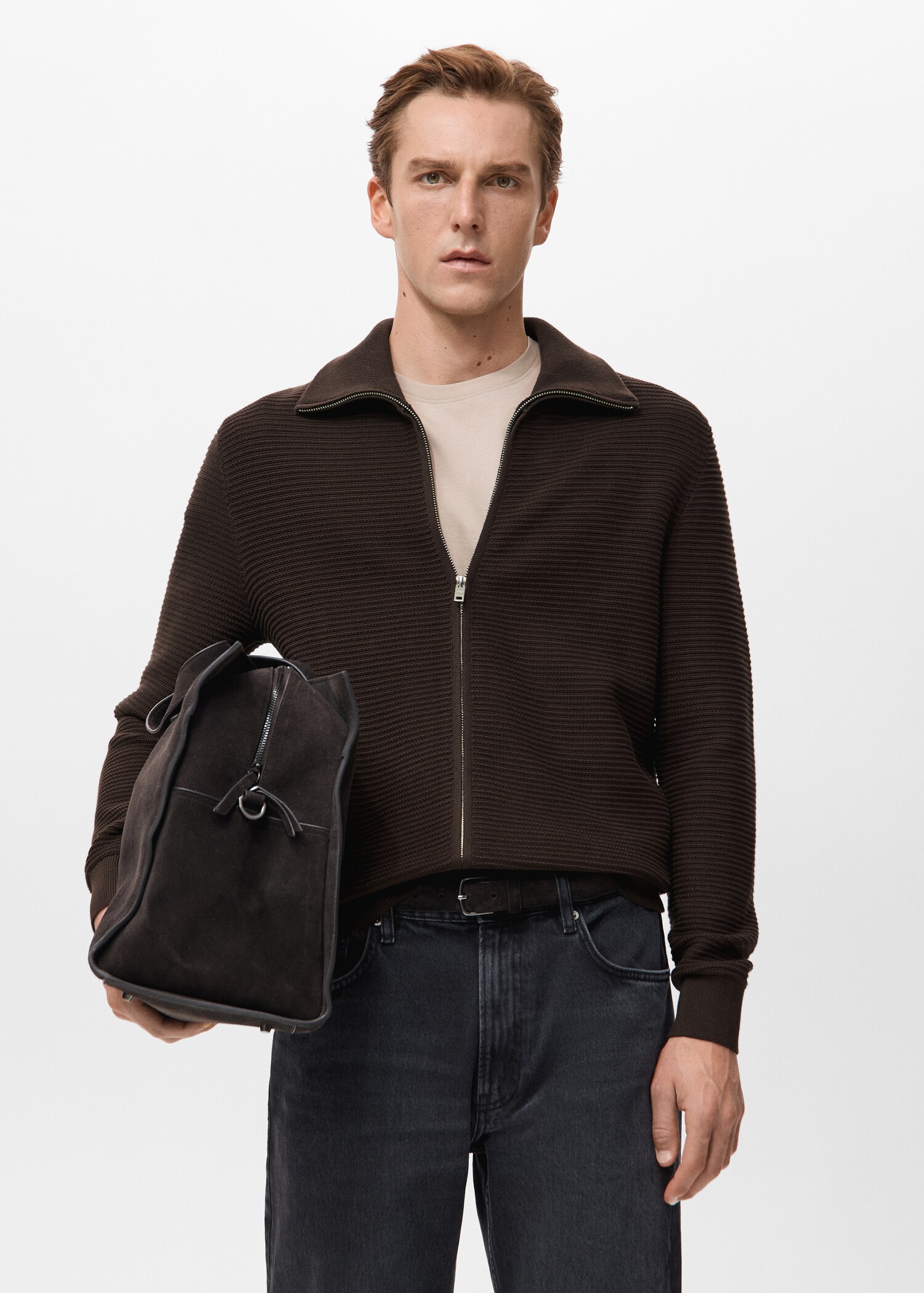 Structured knitted cardigan with zip - Medium plane