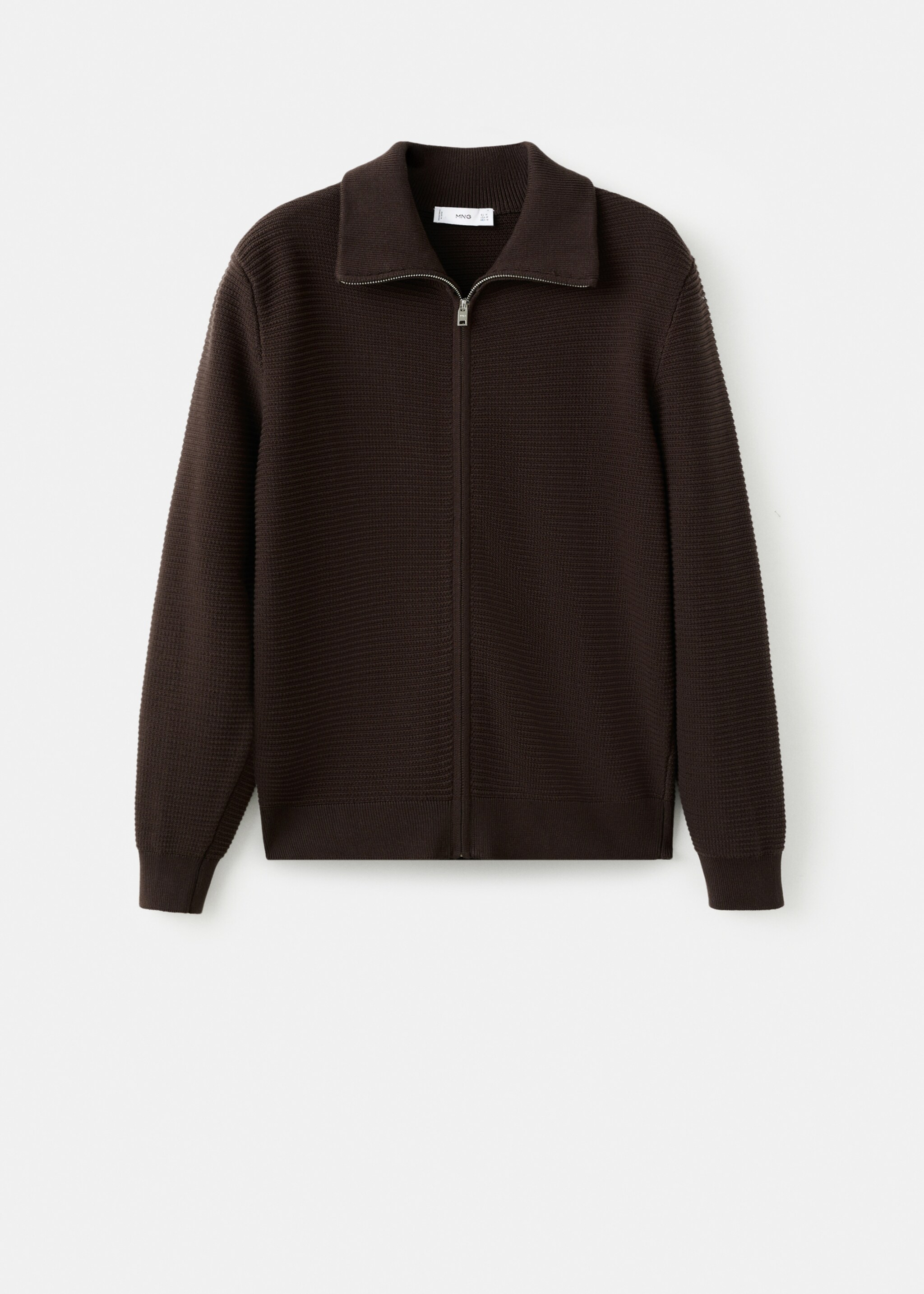 Structured knitted cardigan with zip - Article without model, Chocolate. Ref: 27081259-00.