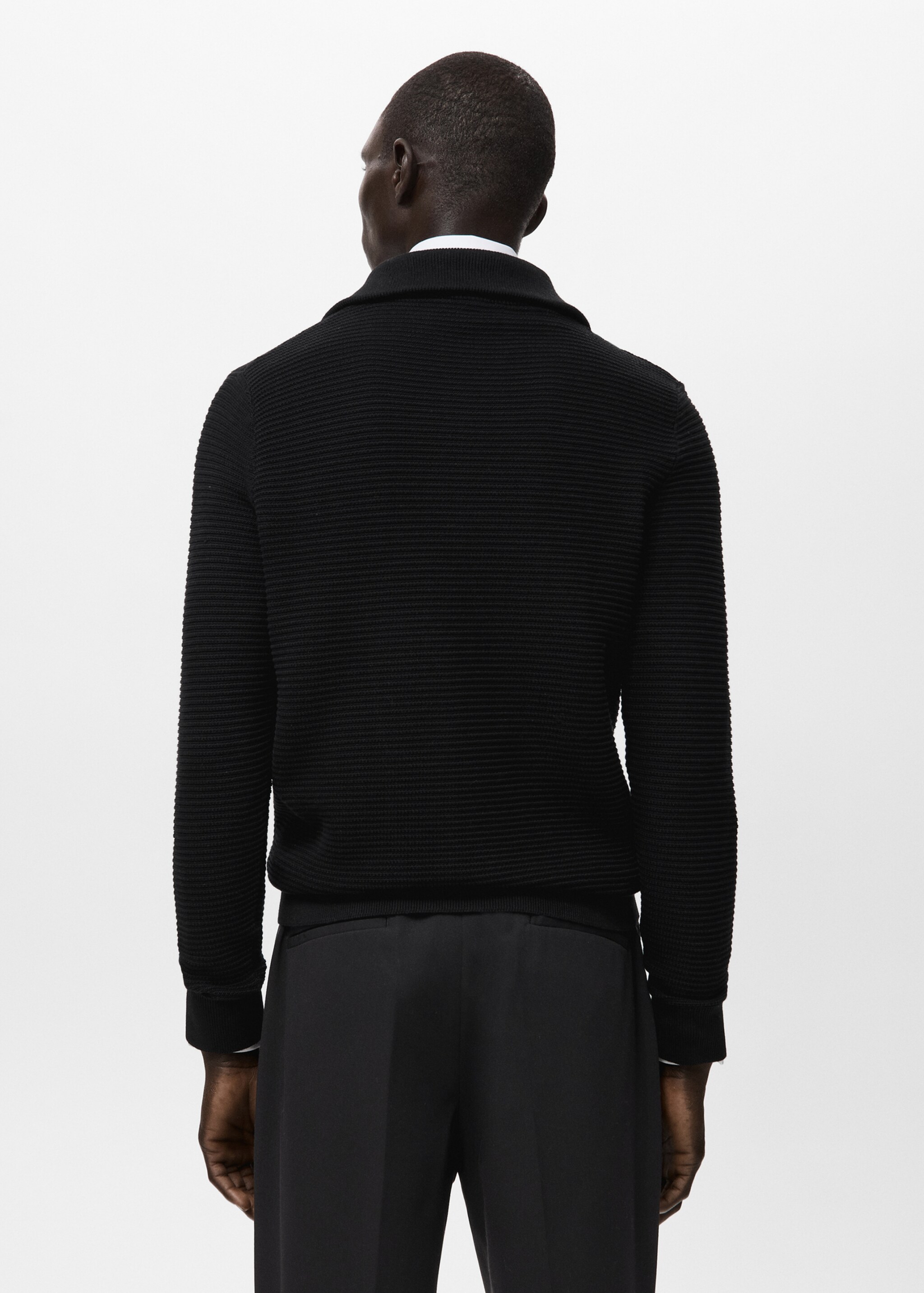 Structured knitted cardigan with zip - Reverse of the article, Black. Ref: 27081259-00.