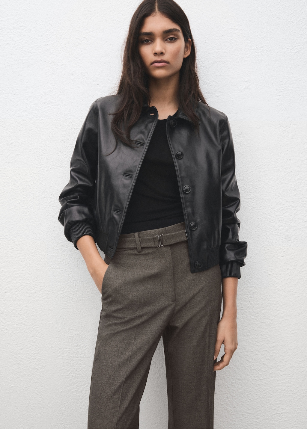 Belt straight-fit pants