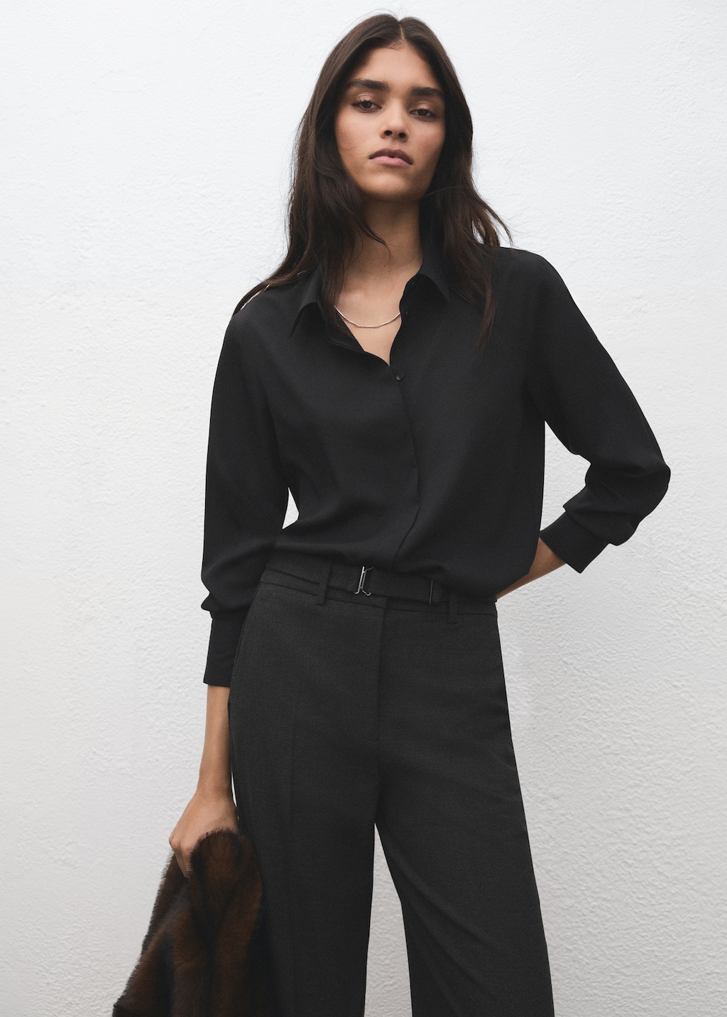 Belt straight-fit pants