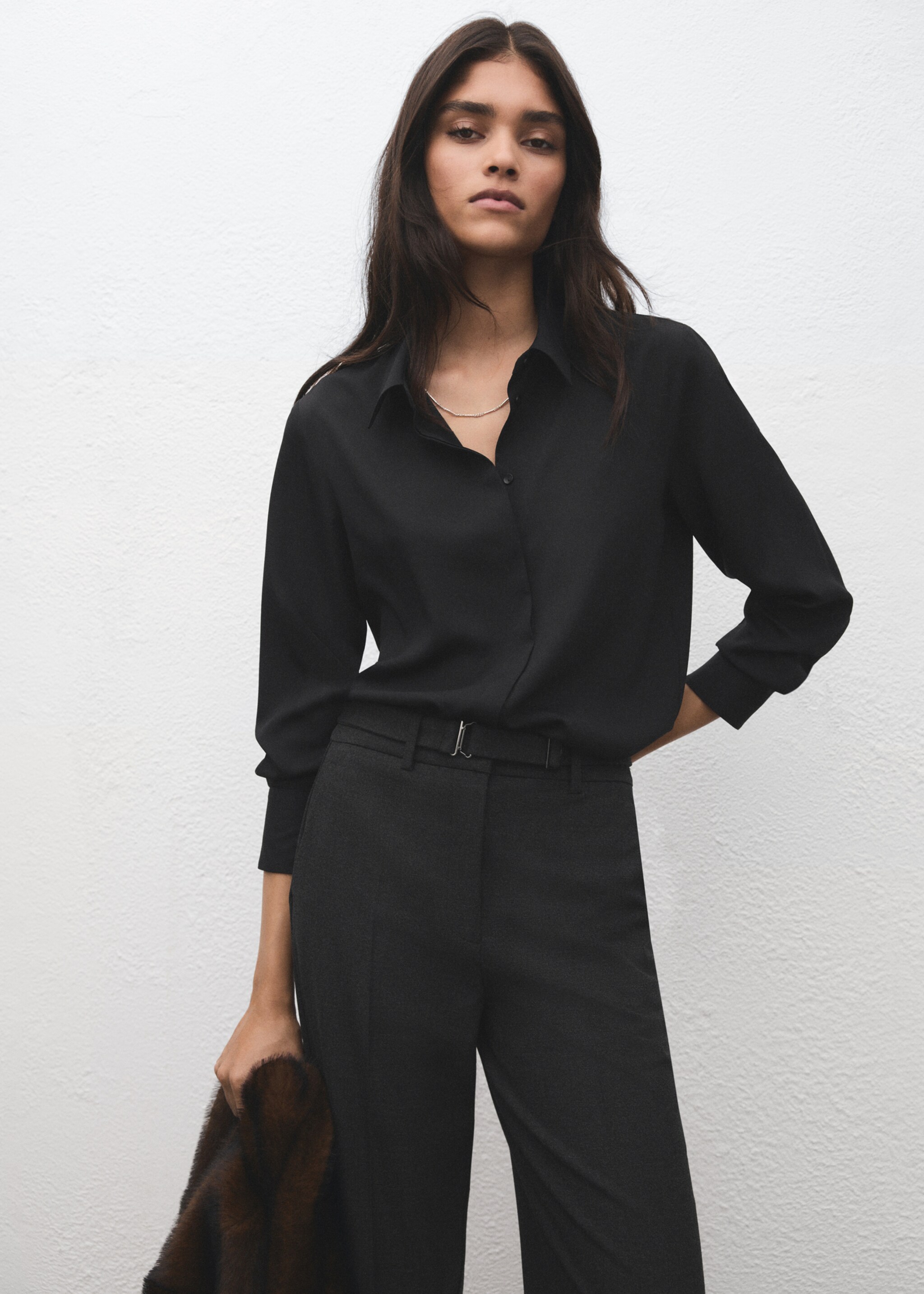 Belt straight-fit trousers - Details of the article 1, Grey. Ref: 27081268-00.