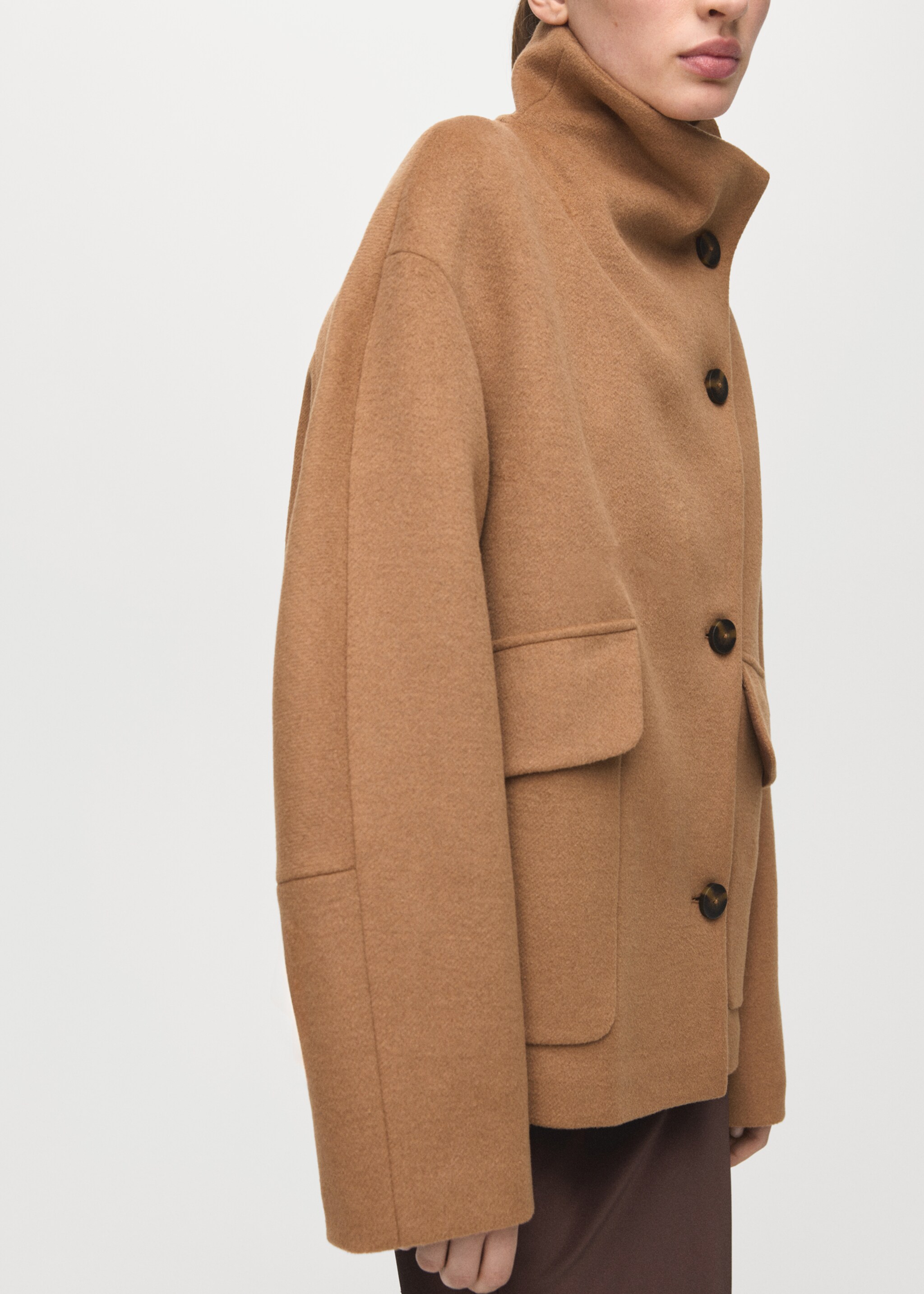 Wool-blend funnel-neck coat - Medium plane, Medium Brown. Ref: 27081272-00.