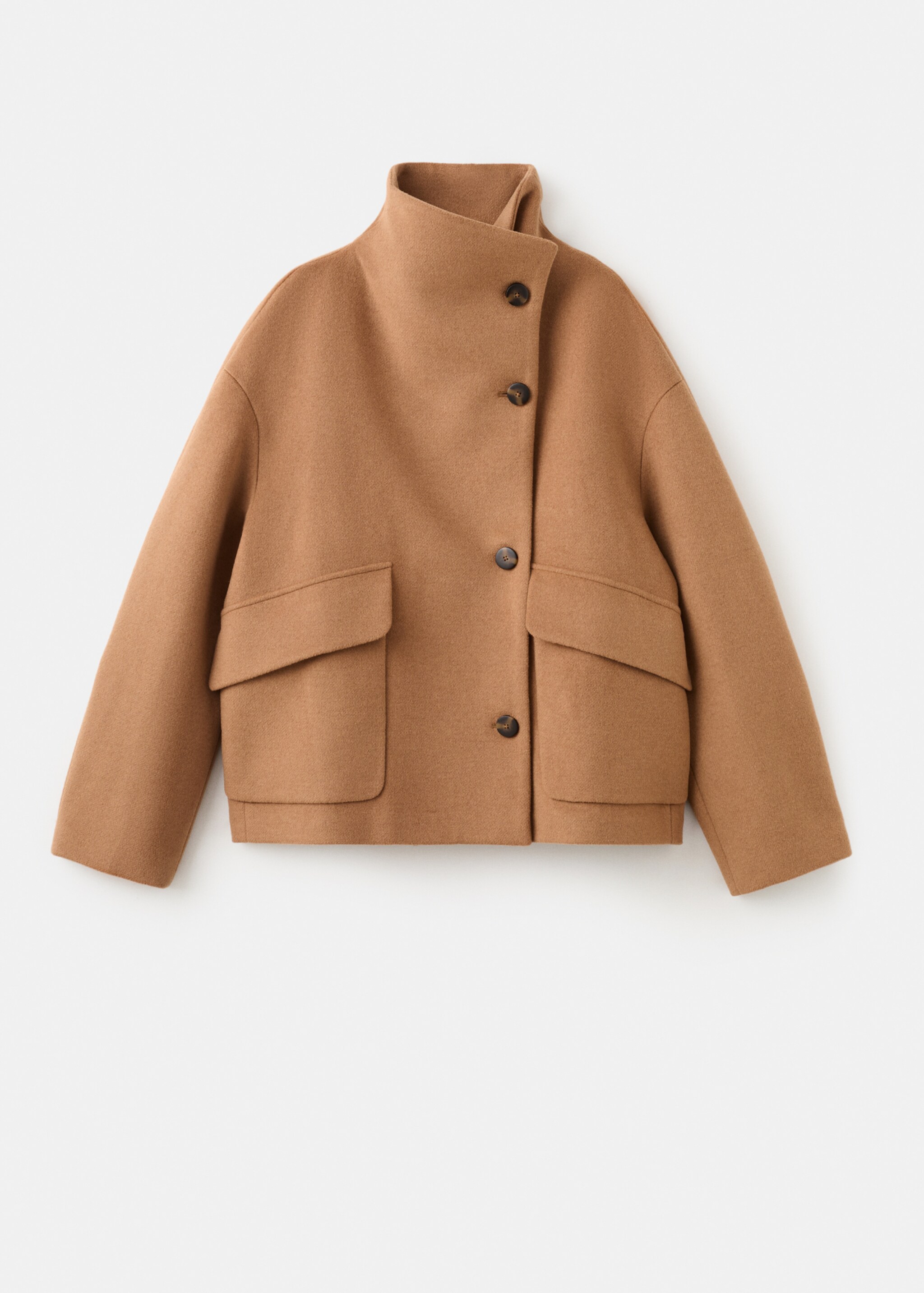 Wool-blend funnel-neck coat - Article without model, Medium Brown. Ref: 27081272-00.
