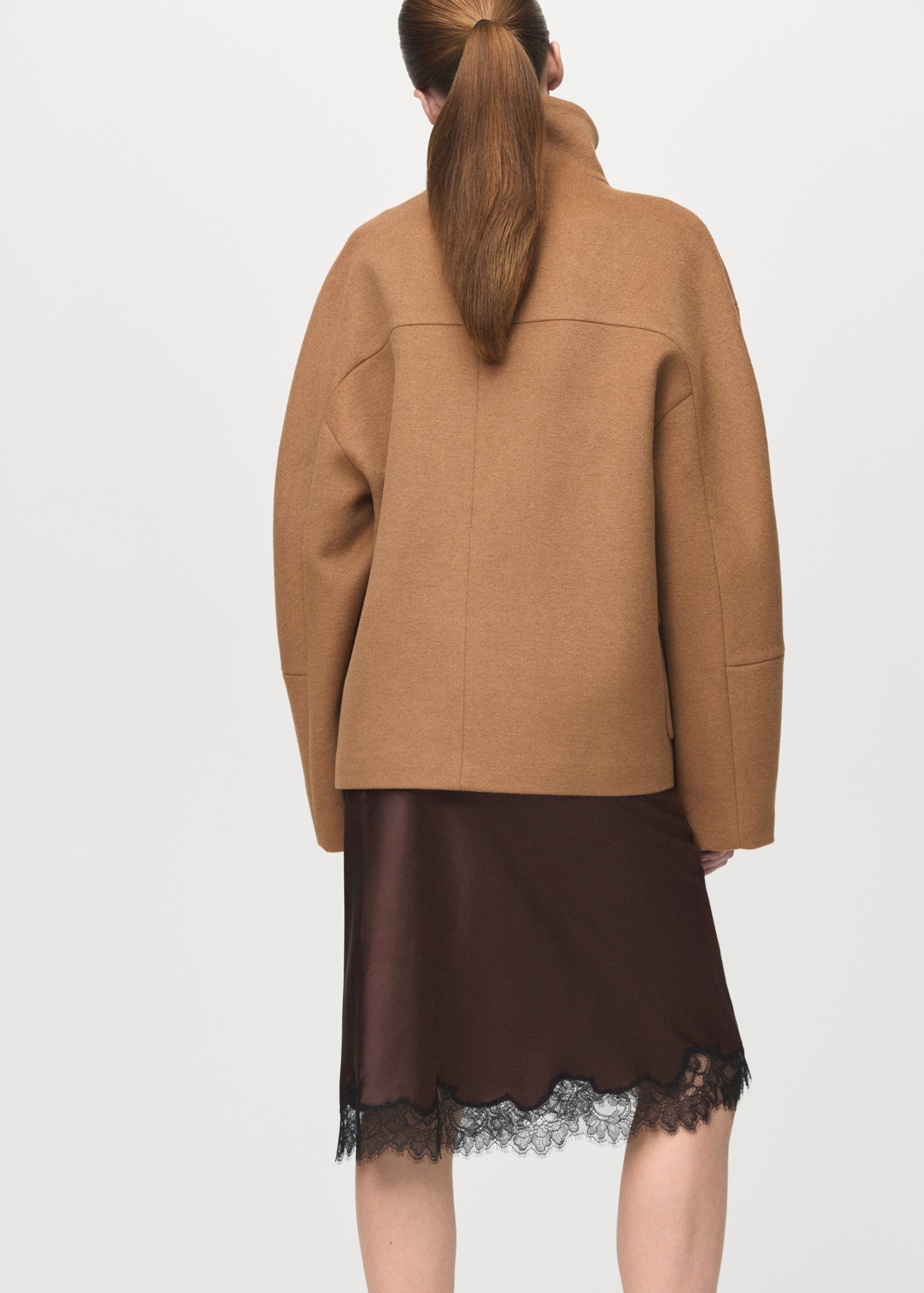 Wool-blend funnel-neck coat - Reverse of the article, Medium Brown. Ref: 27081272-00.