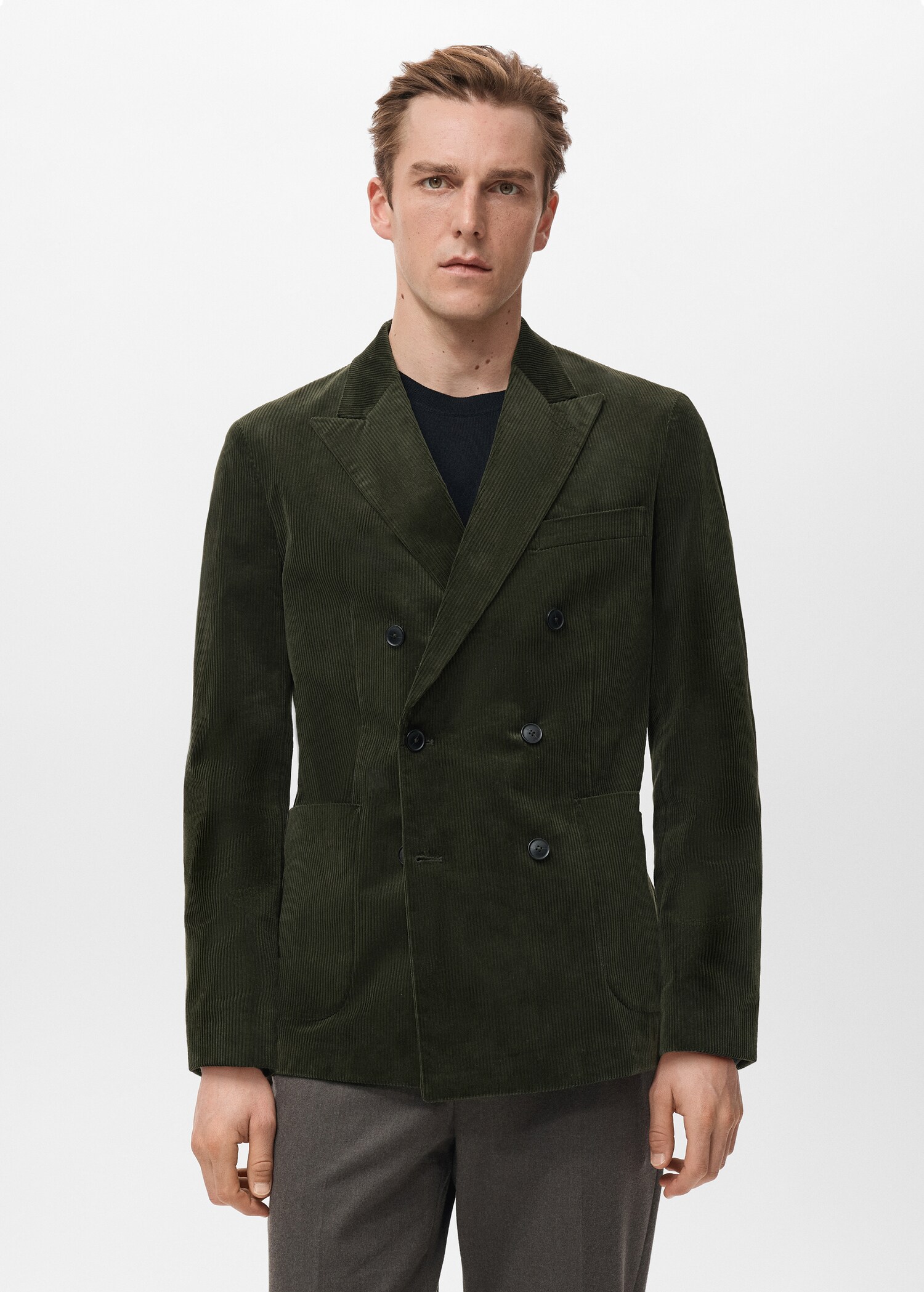 Veste en velours côtelé à boutonnage croisé slim-fit - Plan moyen