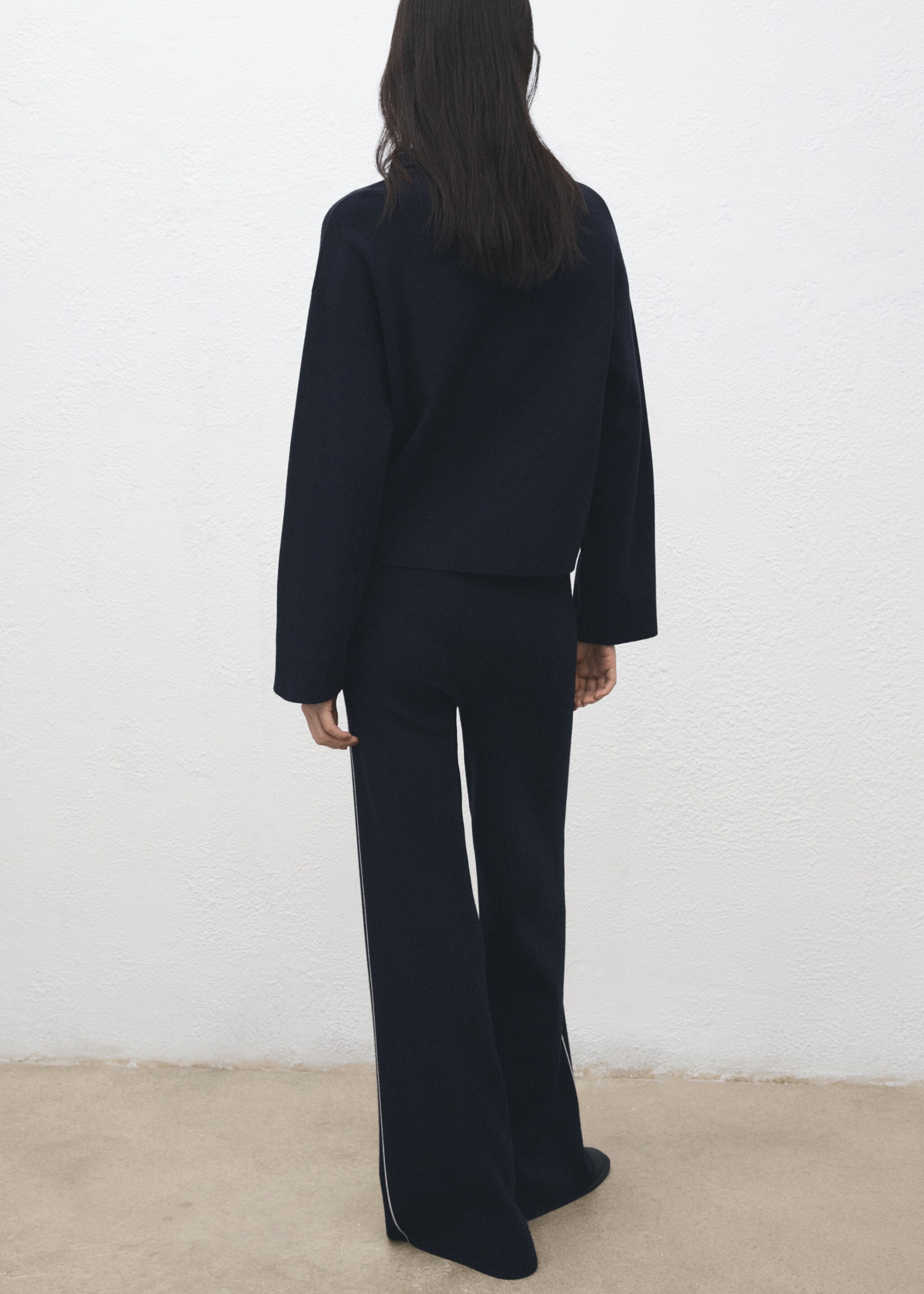 Contrast stripe straight trousers - Reverse of the article, Navy. Ref: 27081274-00.