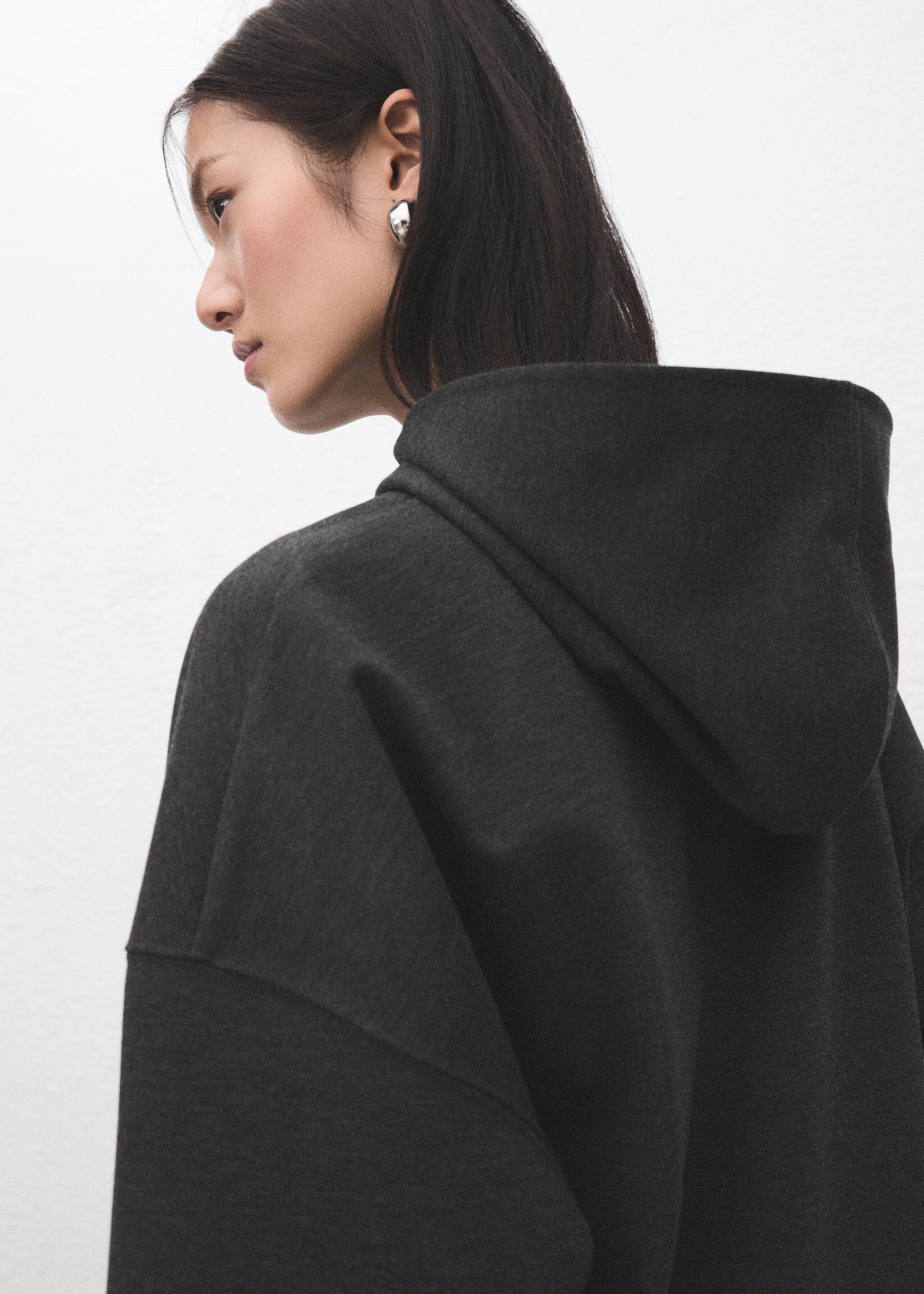 Speckled knitted sweatshirt with hood - Details of the article 1, Medium Heather Grey. Ref: 27081276-00.