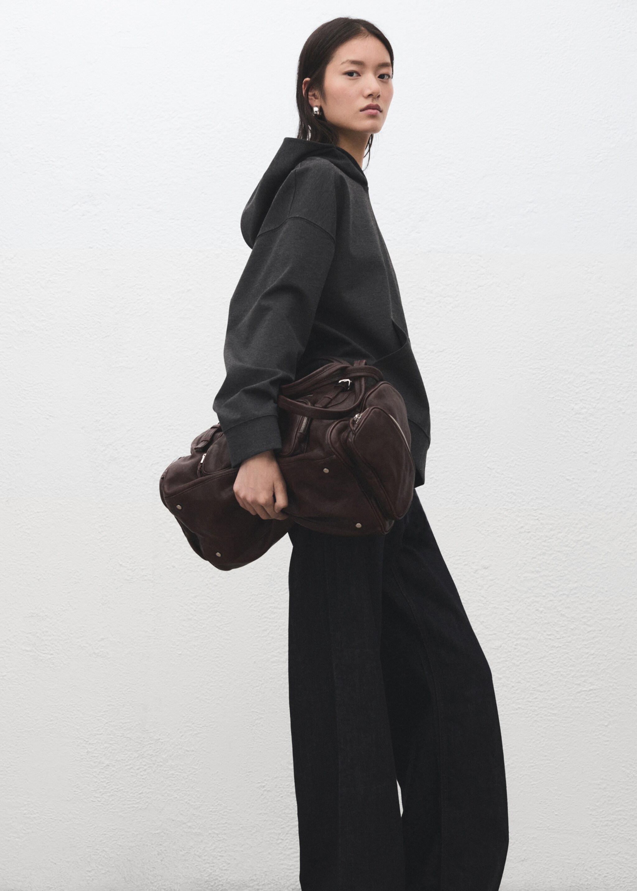 Speckled knitted sweatshirt with hood - Details of the article 2, Medium Heather Grey. Ref: 27081276-00.