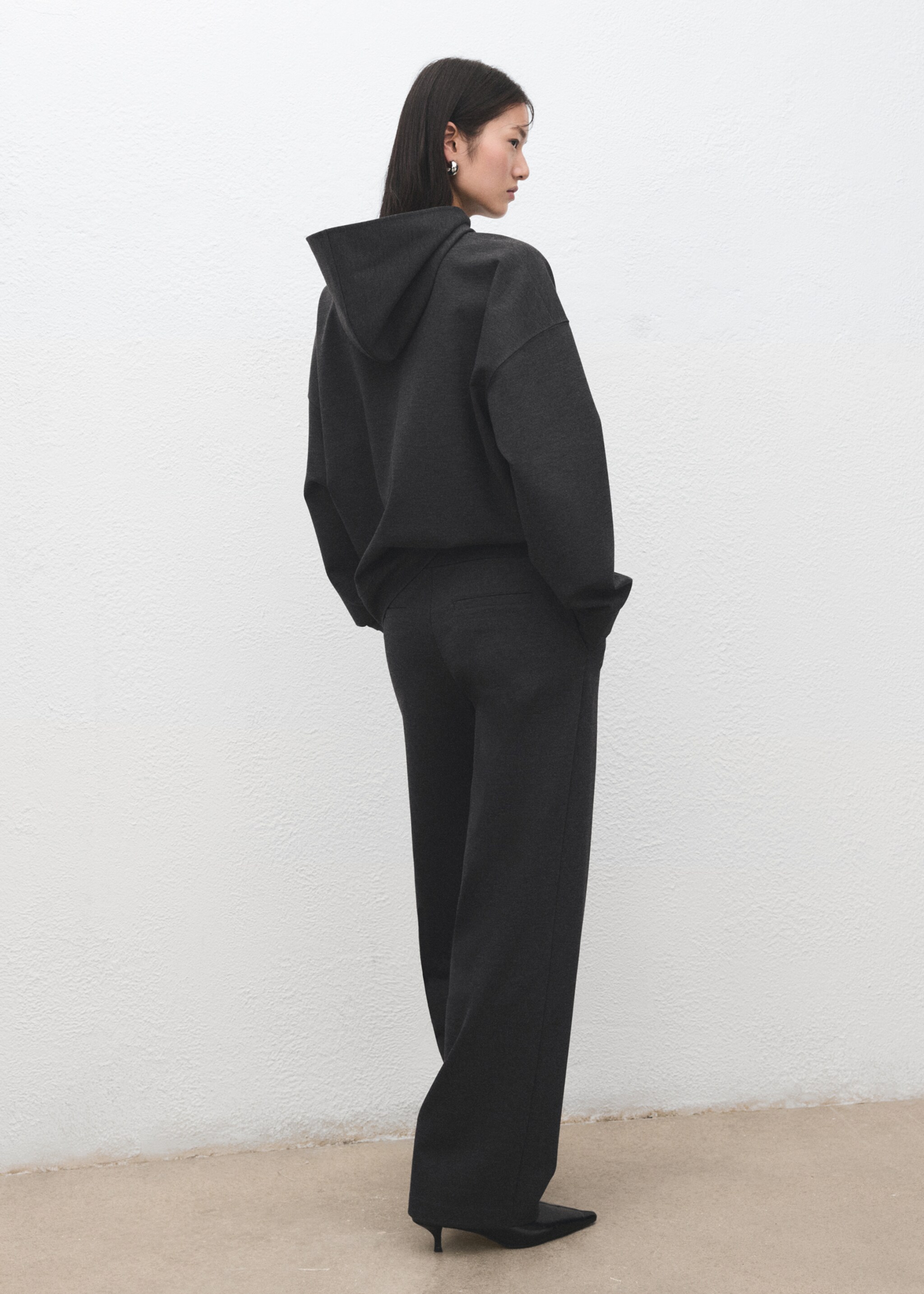 Speckled knitted sweatshirt with hood - Reverse of the article, Medium Heather Grey. Ref: 27081276-00.