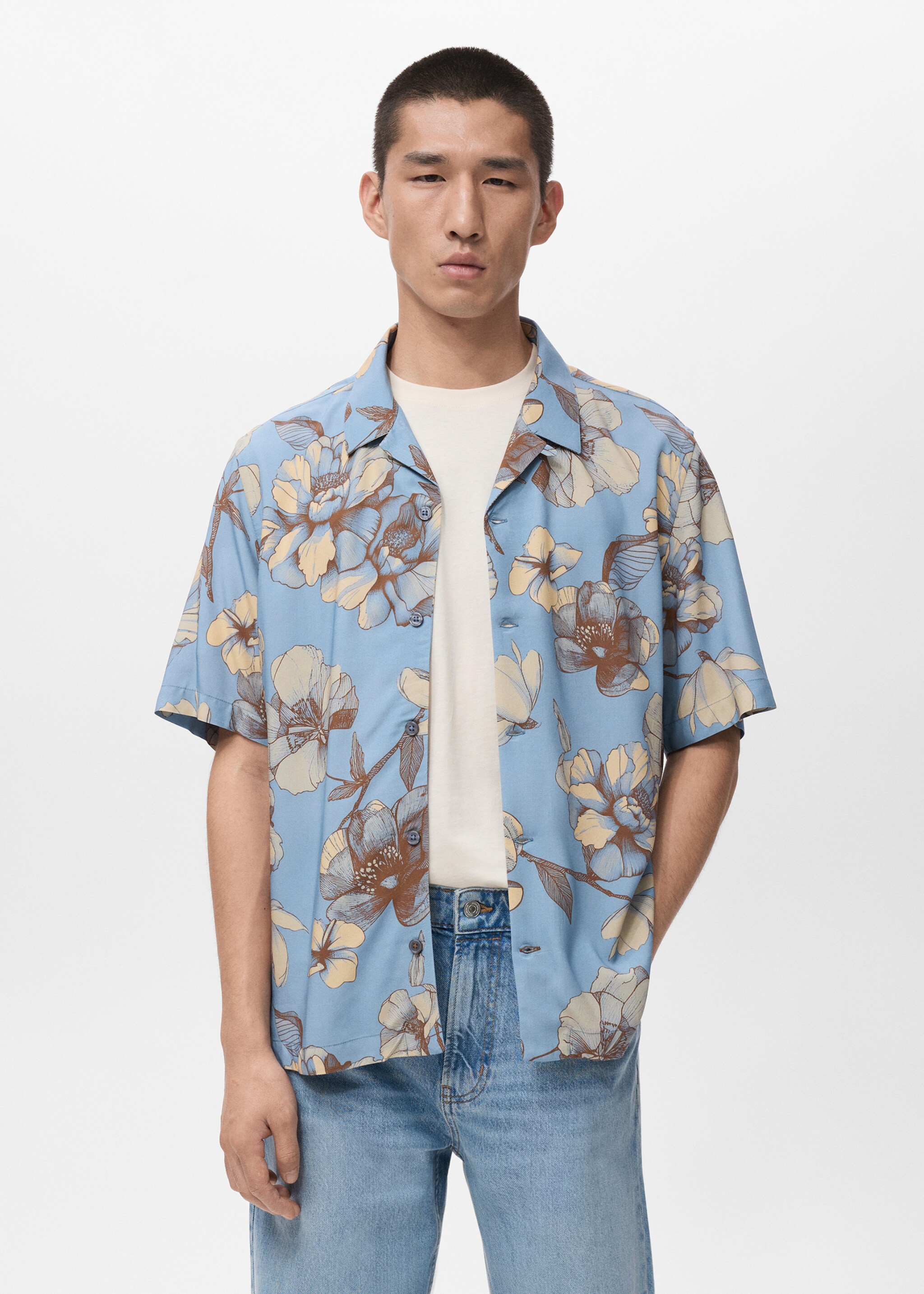 Short sleeve fluid shirt - Medium plane, Sky Blue. Ref: 27081277-00.